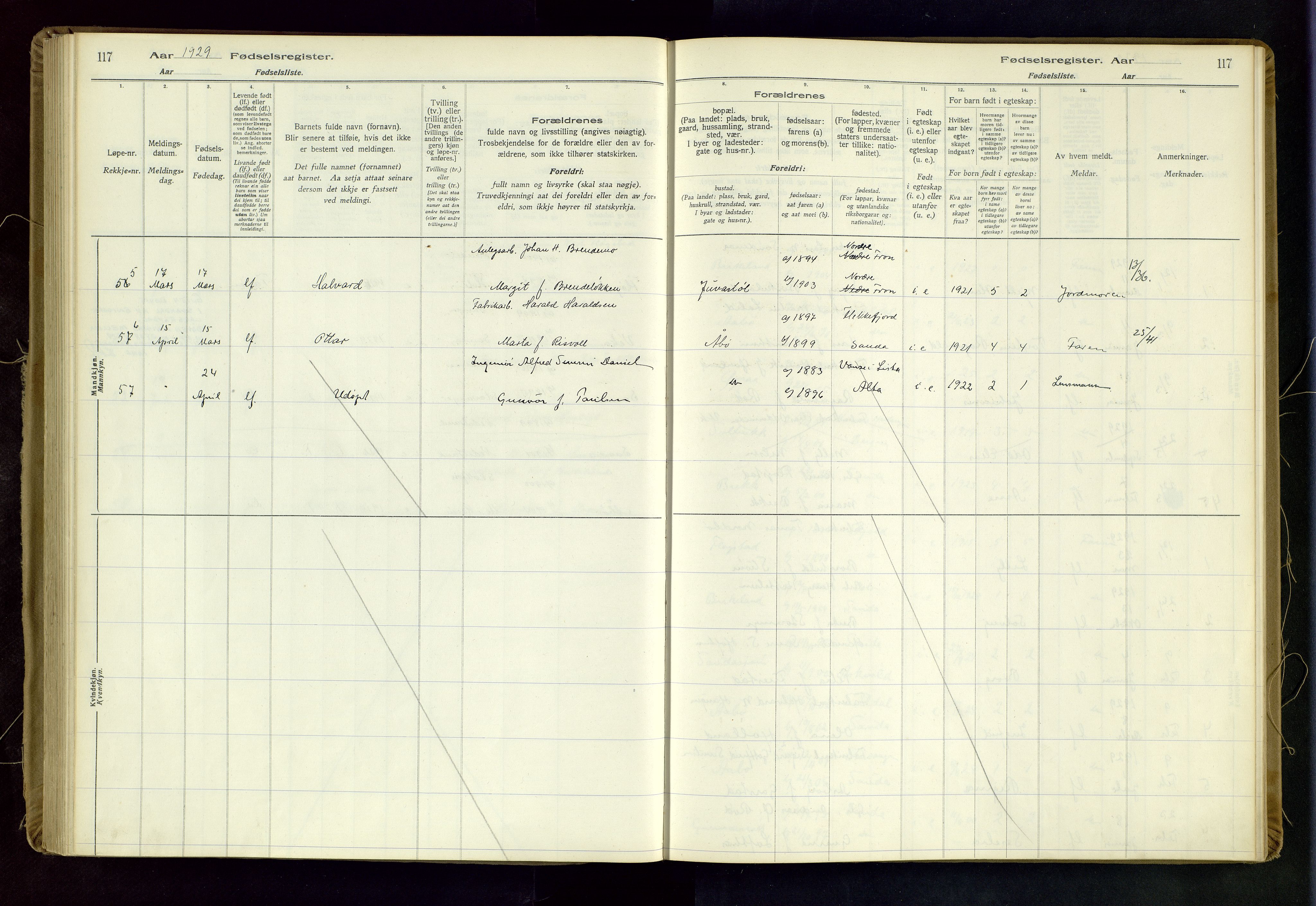 Sand sokneprestkontor, SAST/A-101848/03/C/L0003: Birth register no. 3, 1916-1936, p. 117