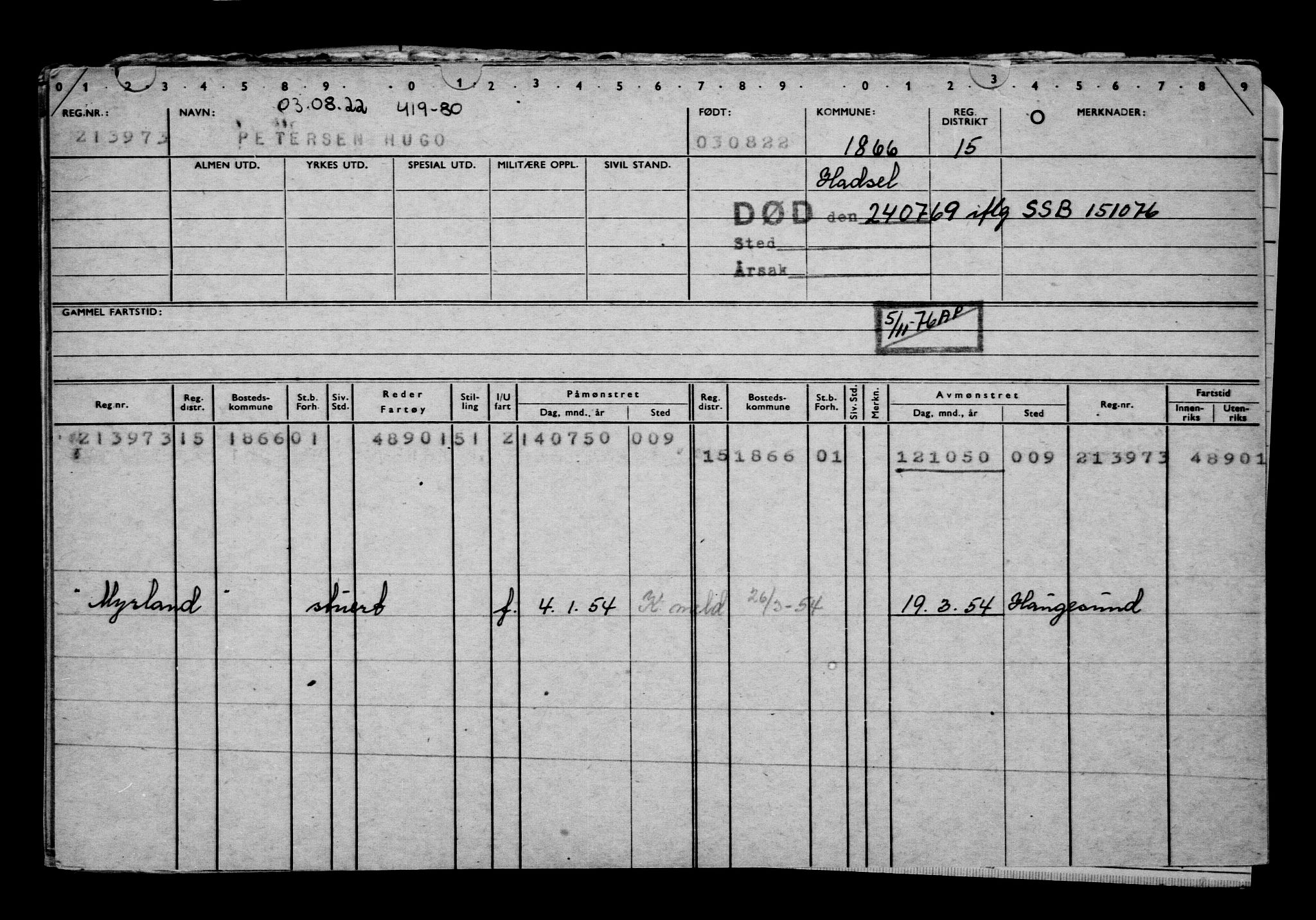 Direktoratet for sjømenn, AV/RA-S-3545/G/Gb/L0209: Hovedkort, 1922, p. 335