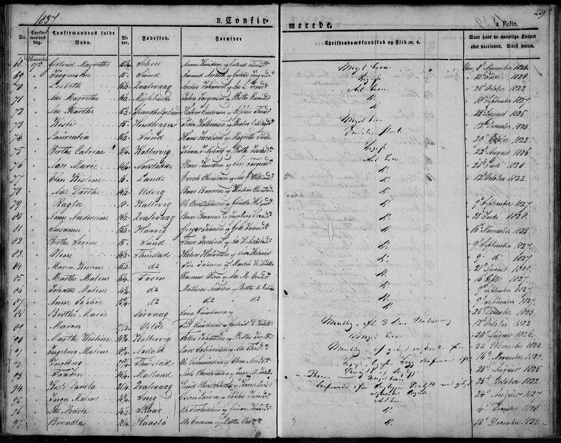 Avaldsnes sokneprestkontor, SAST/A -101851/H/Ha/Haa/L0005: Parish register (official) no. A 5.1, 1825-1841, p. 229