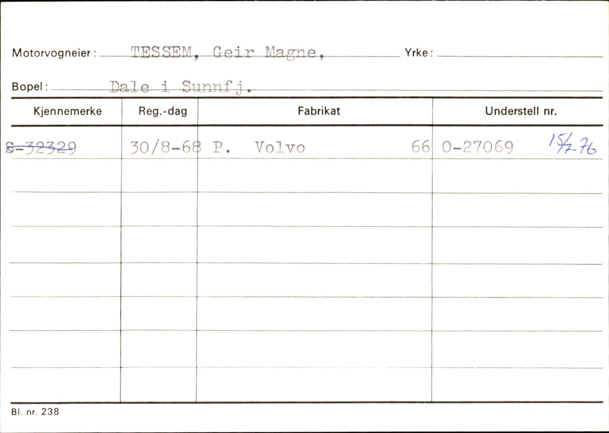 Statens vegvesen, Sogn og Fjordane vegkontor, SAB/A-5301/4/F/L0126: Eigarregister Fjaler M-Å. Leikanger A-Å, 1945-1975, p. 455