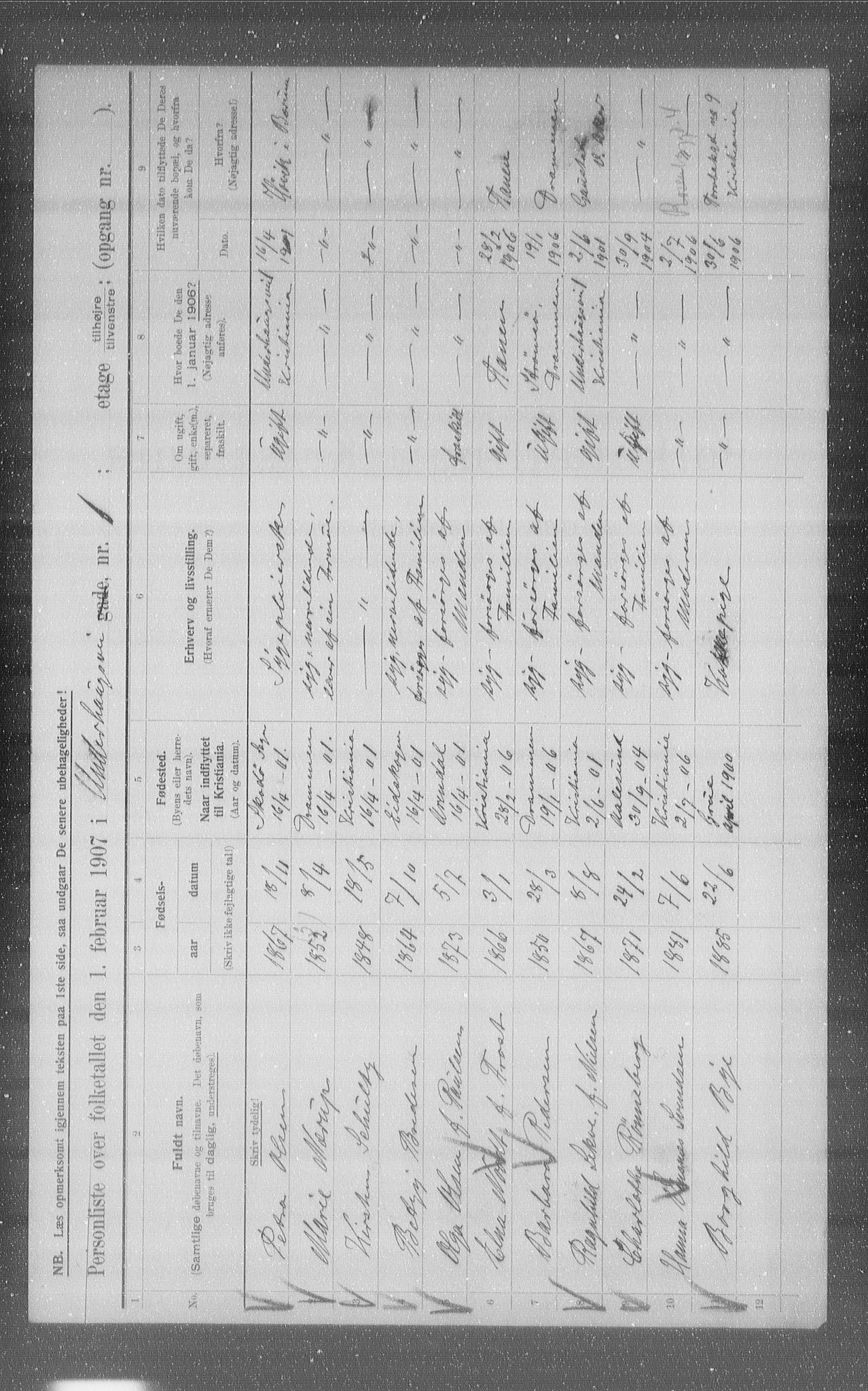 OBA, Municipal Census 1907 for Kristiania, 1907, p. 60911