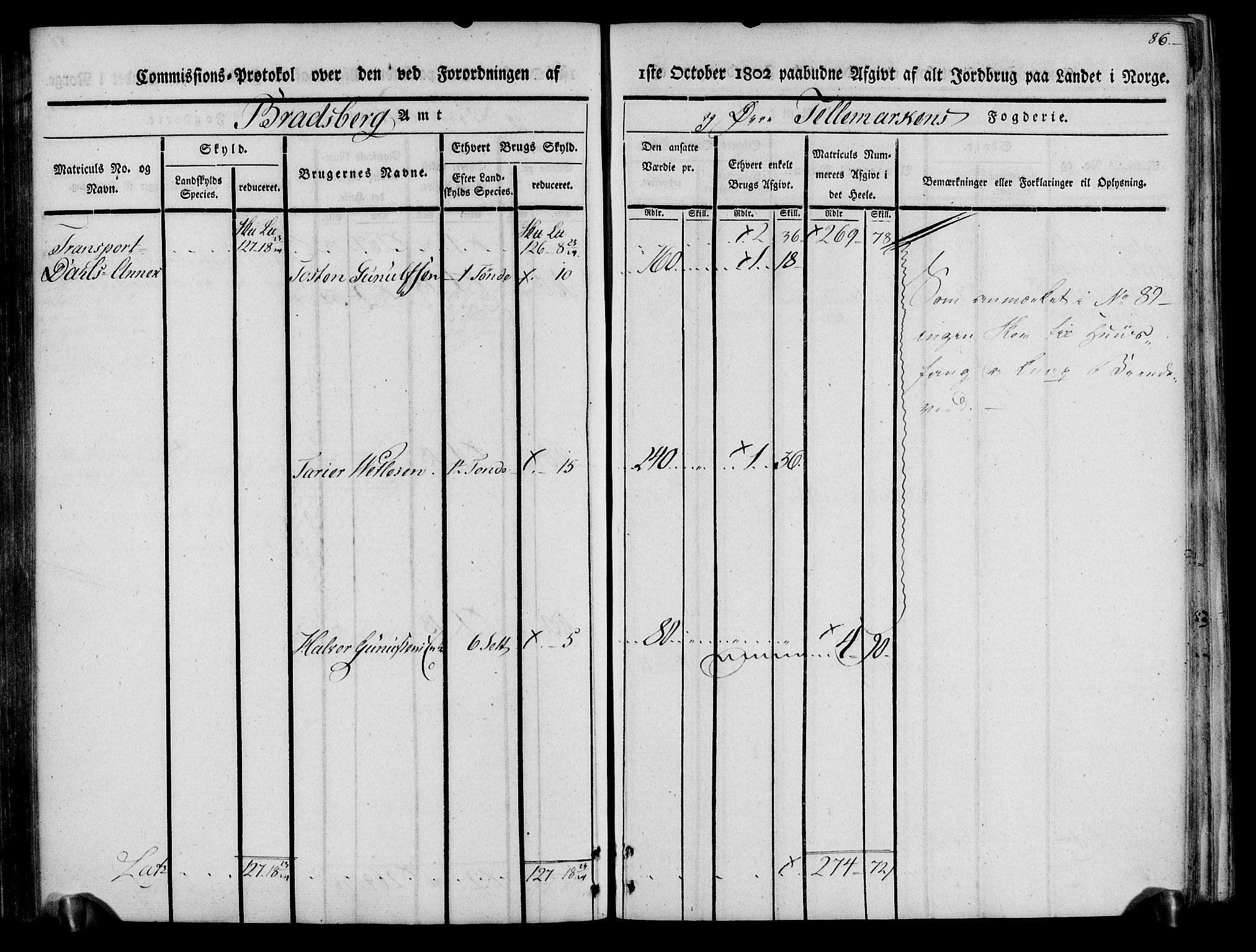 Rentekammeret inntil 1814, Realistisk ordnet avdeling, AV/RA-EA-4070/N/Ne/Nea/L0074: Øvre Telemarken fogderi. Kommisjonsprotokoll for fogderiets østre del - Tinn, Hjartdal og Seljord prestegjeld., 1803, p. 86