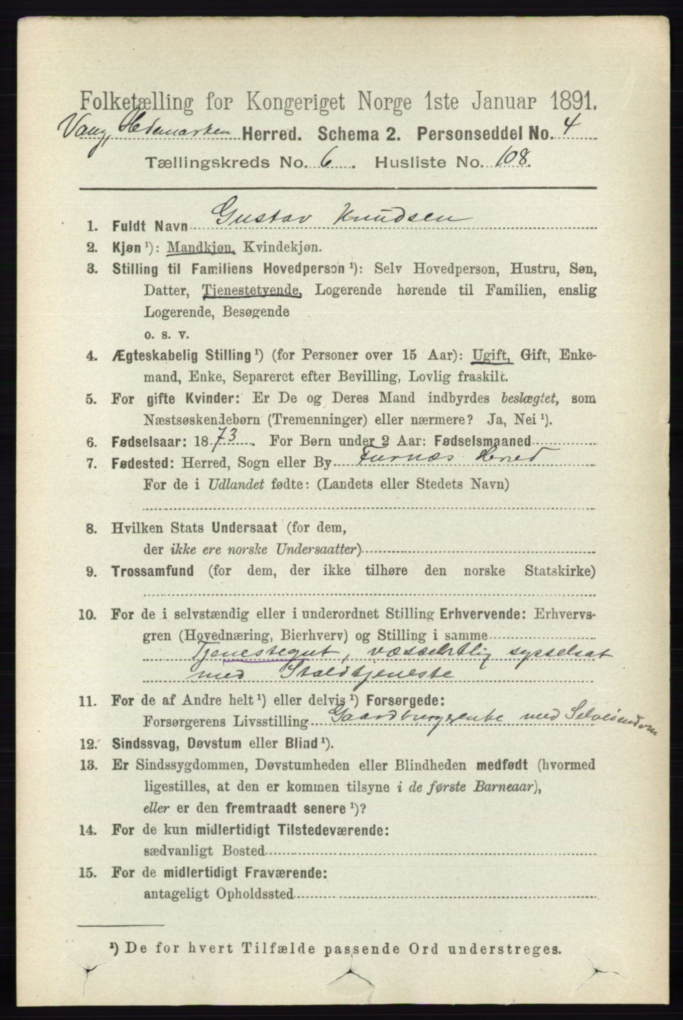 RA, 1891 census for 0414 Vang, 1891, p. 4911