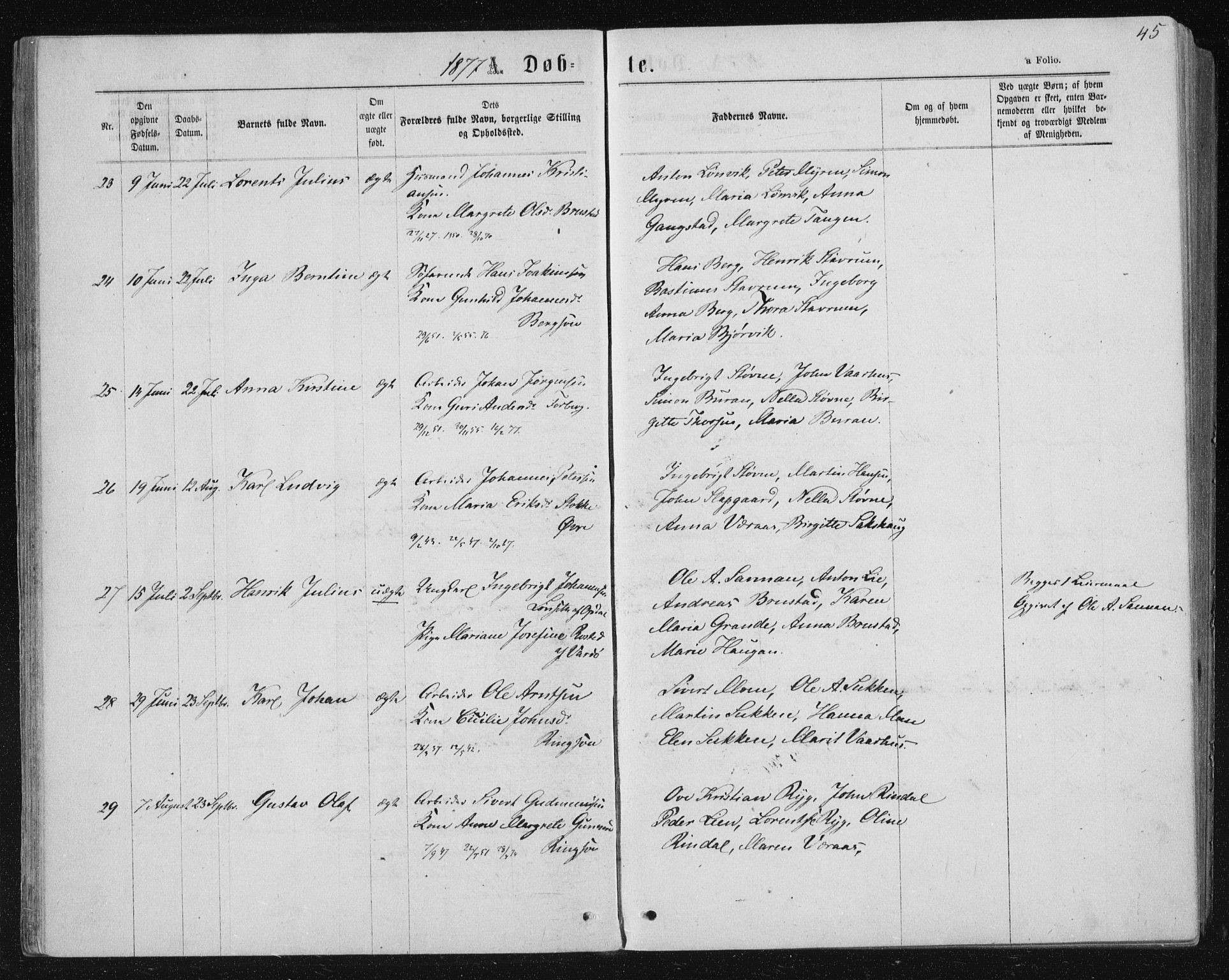 Ministerialprotokoller, klokkerbøker og fødselsregistre - Nord-Trøndelag, SAT/A-1458/722/L0219: Parish register (official) no. 722A06, 1868-1880, p. 45