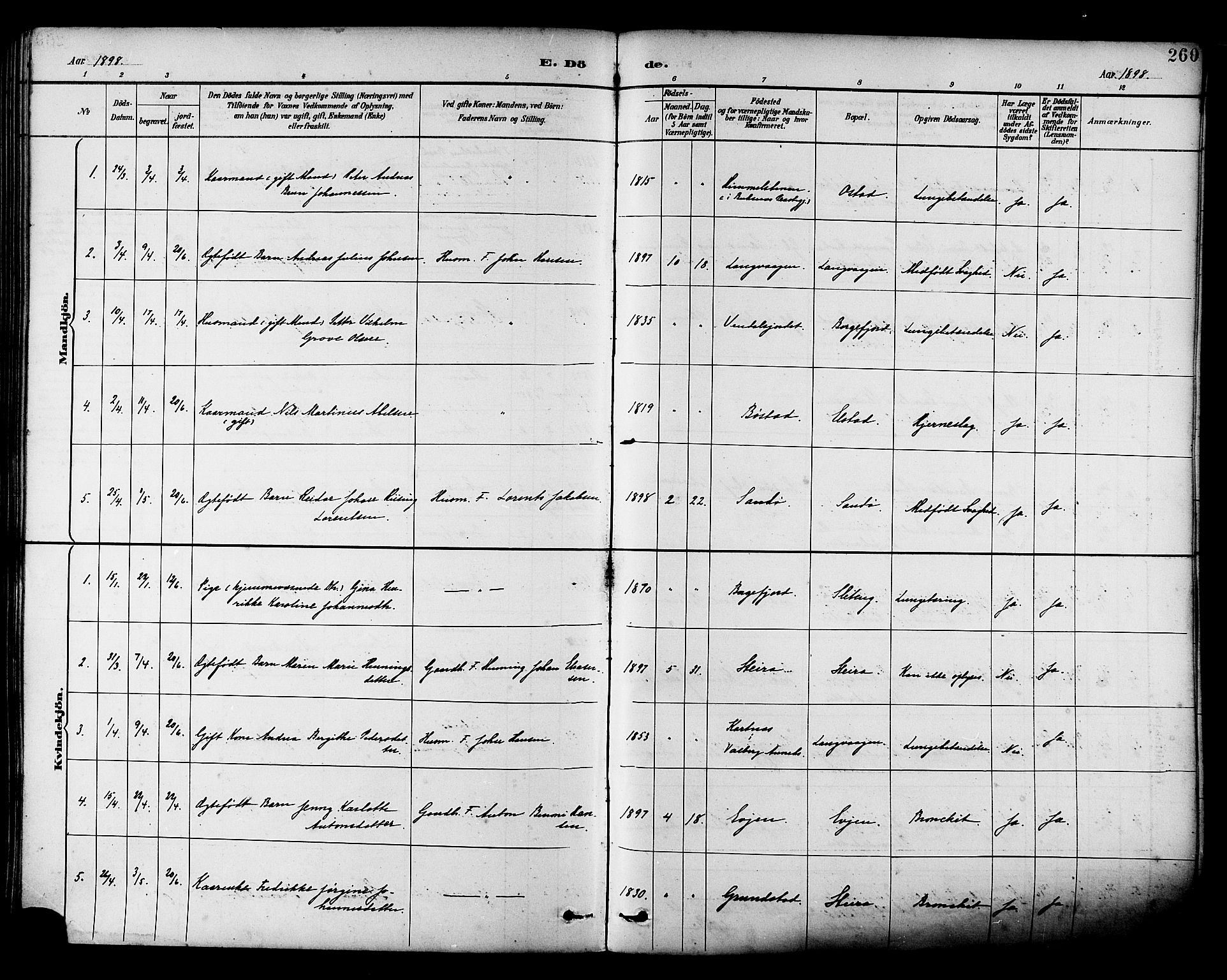 Ministerialprotokoller, klokkerbøker og fødselsregistre - Nordland, SAT/A-1459/880/L1133: Parish register (official) no. 880A07, 1888-1898, p. 260