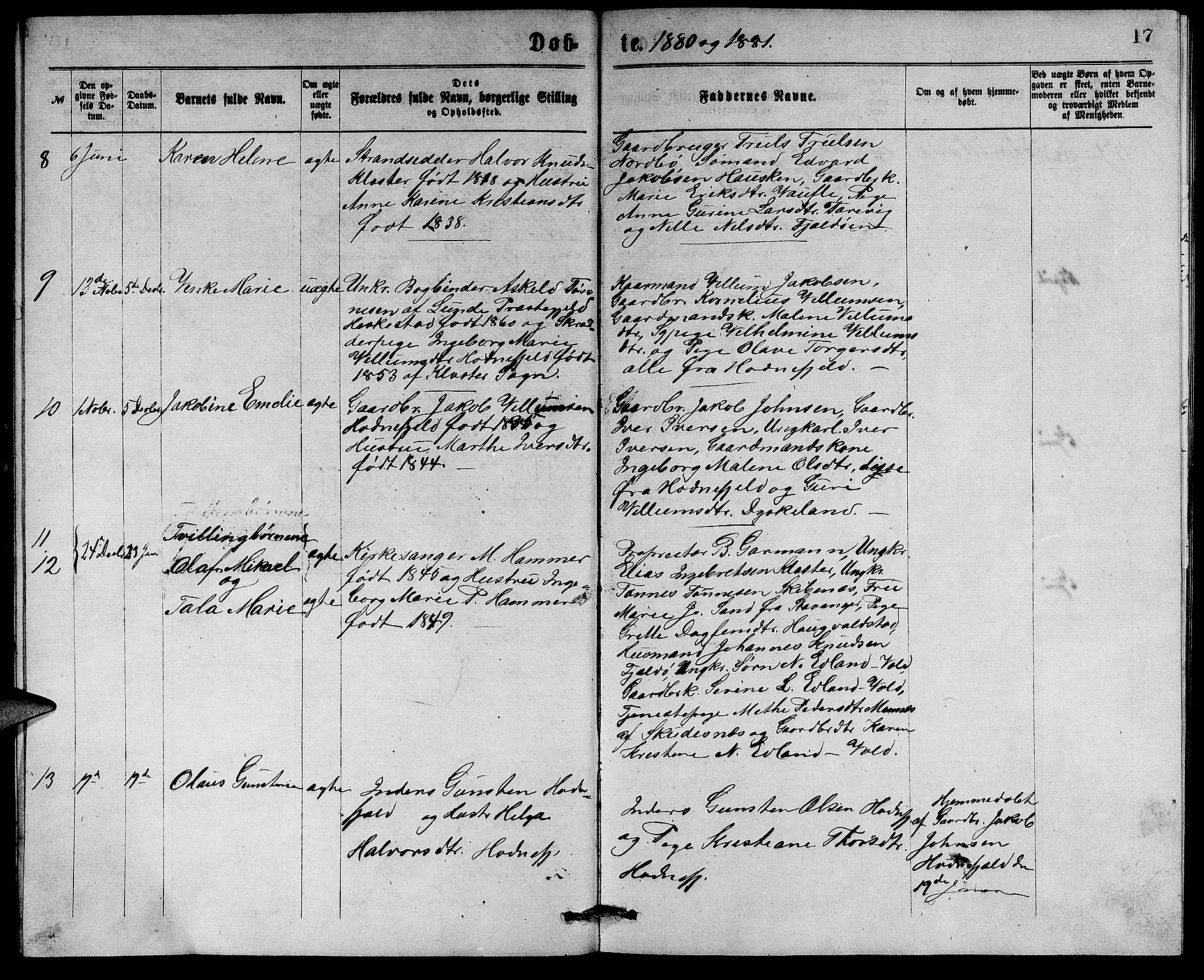 Rennesøy sokneprestkontor, SAST/A -101827/H/Ha/Hab/L0004: Parish register (copy) no. B 4, 1870-1889, p. 17