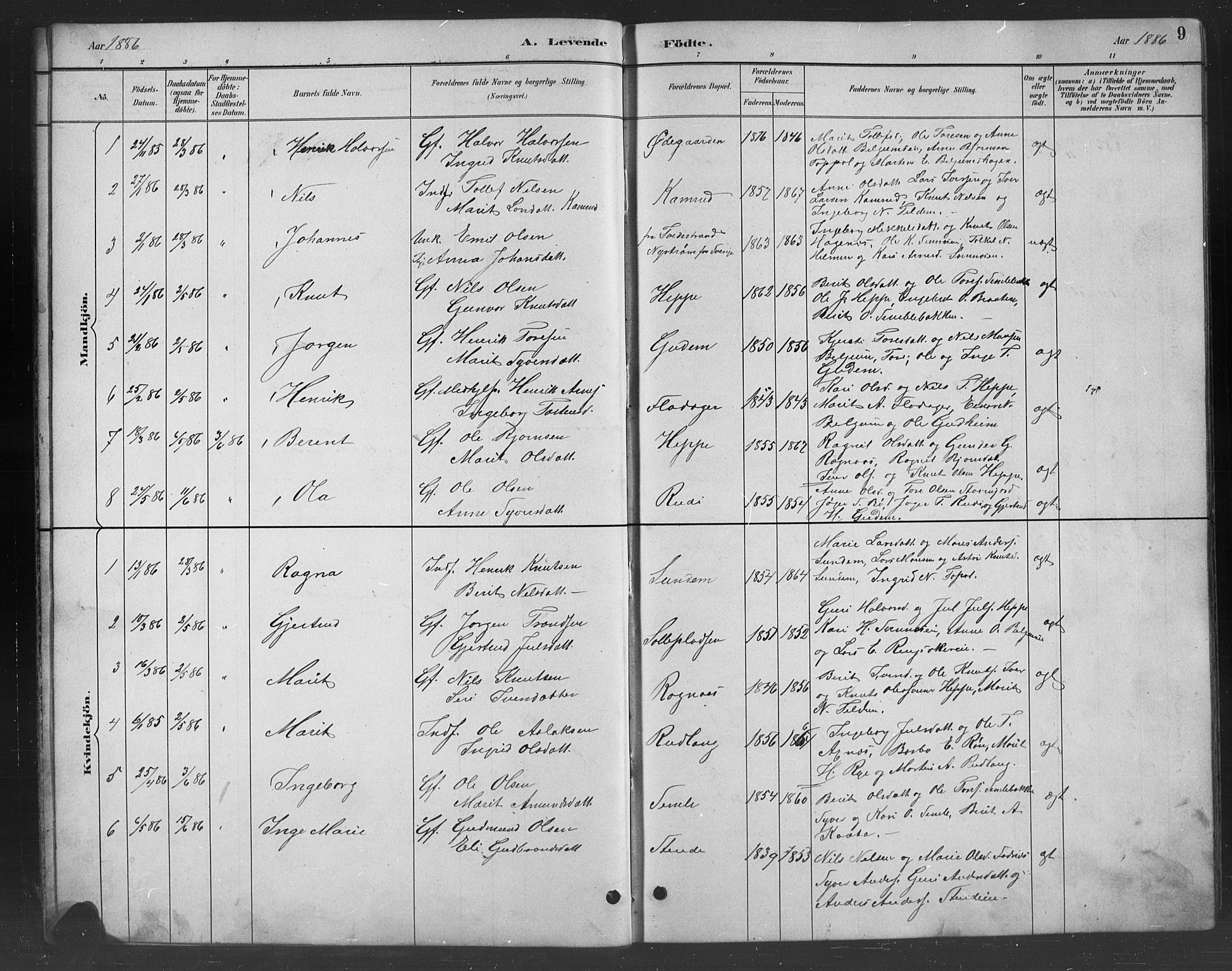 Nord-Aurdal prestekontor, SAH/PREST-132/H/Ha/Hab/L0008: Parish register (copy) no. 8, 1883-1916, p. 9
