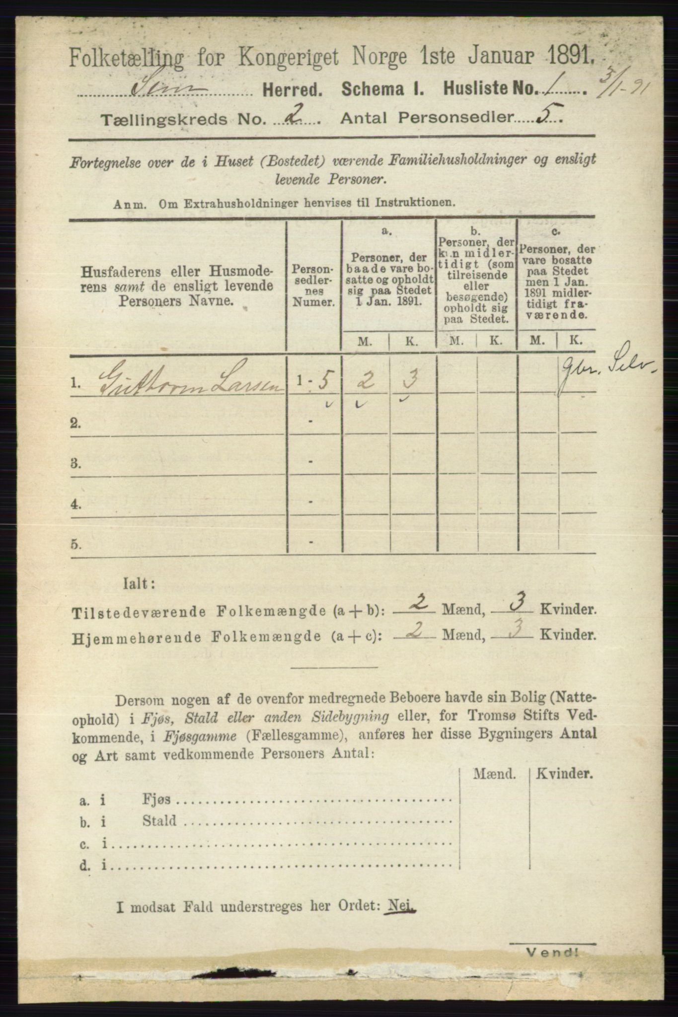 RA, 1891 census for 0721 Sem, 1891, p. 588