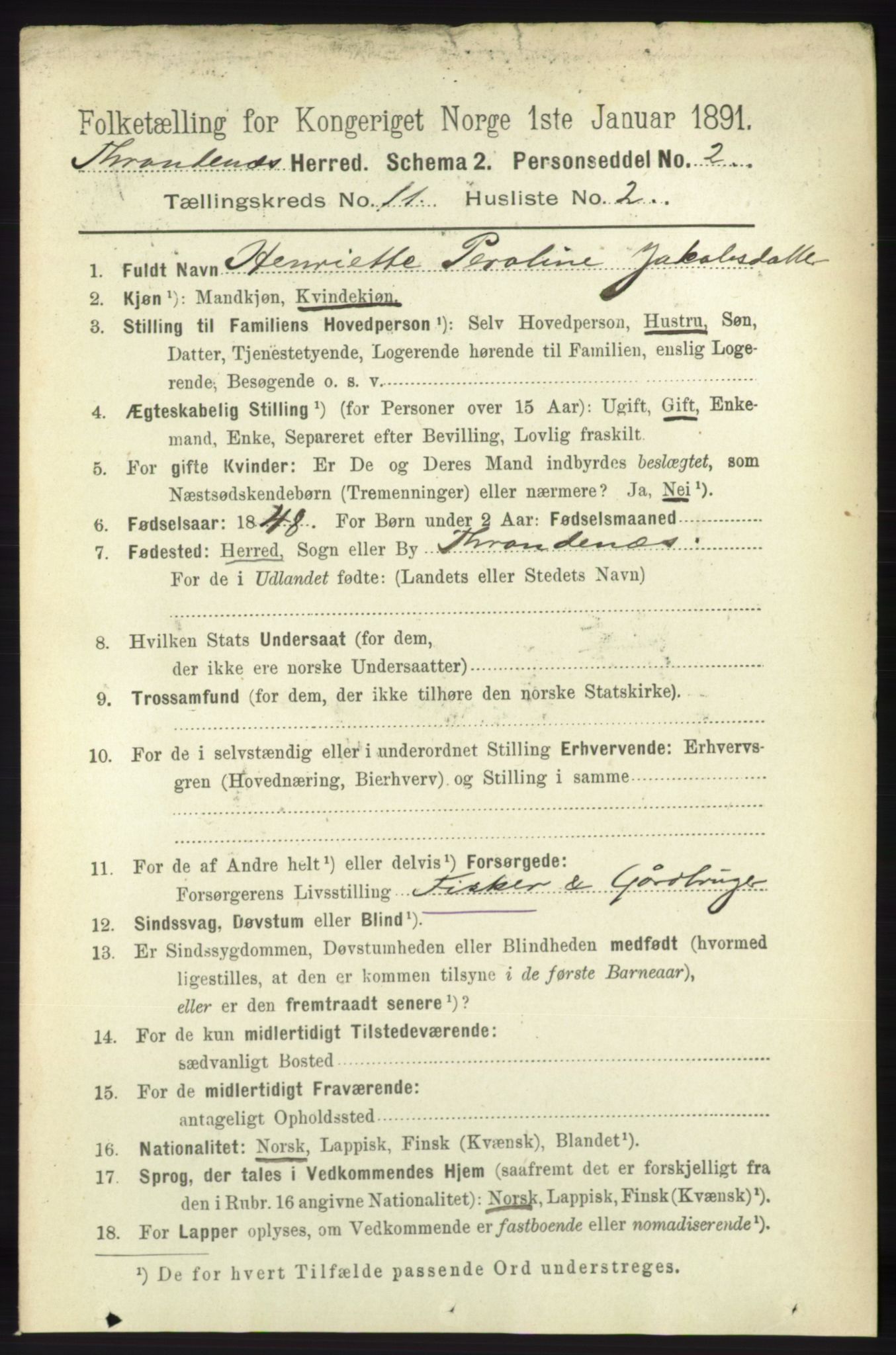 RA, 1891 census for 1914 Trondenes, 1891, p. 8008