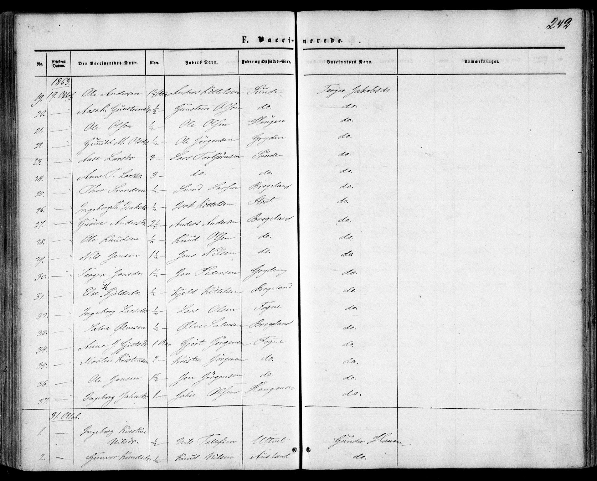 Gjerstad sokneprestkontor, SAK/1111-0014/F/Fa/Faa/L0007: Parish register (official) no. A 7, 1858-1875, p. 242