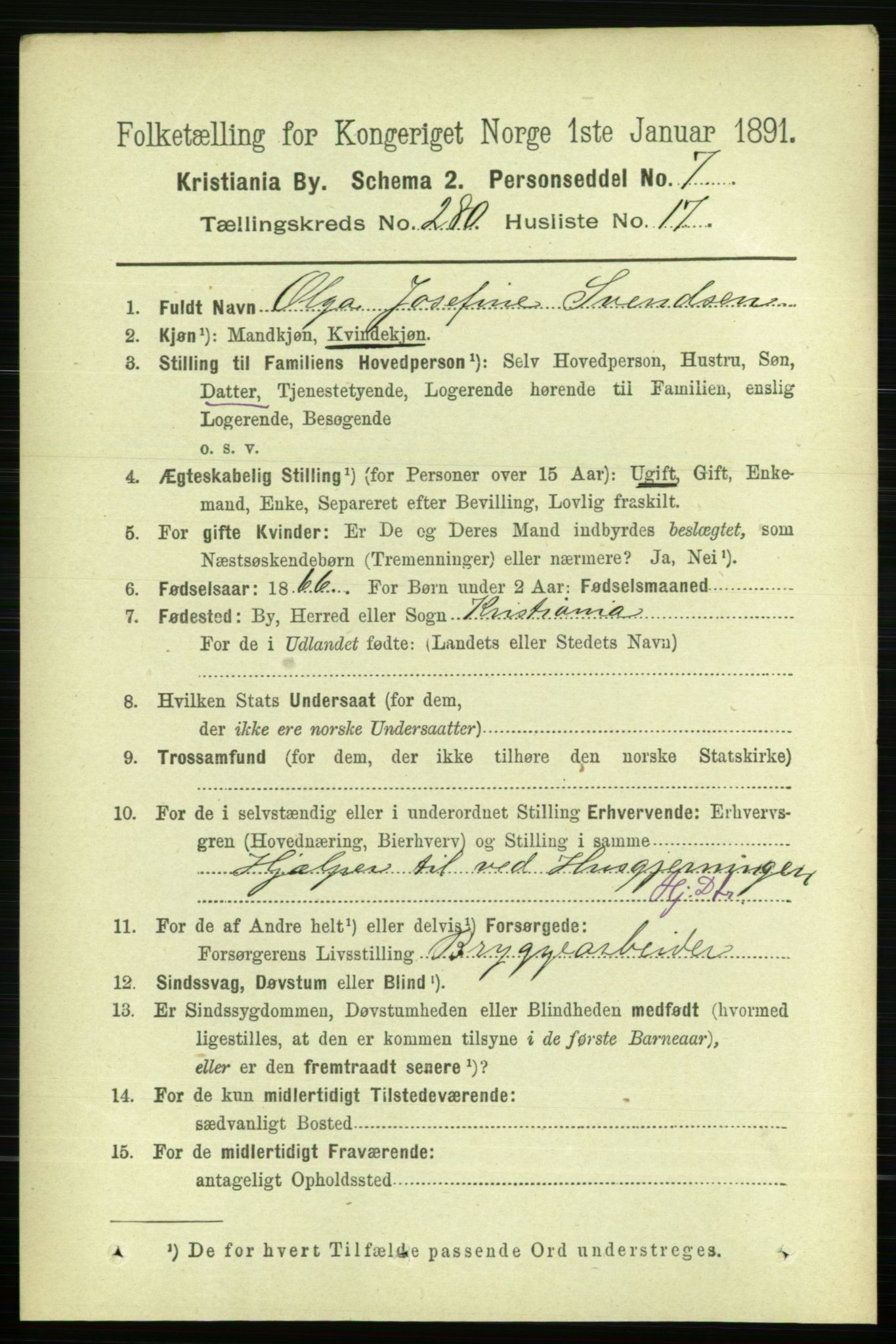 RA, 1891 census for 0301 Kristiania, 1891, p. 170564