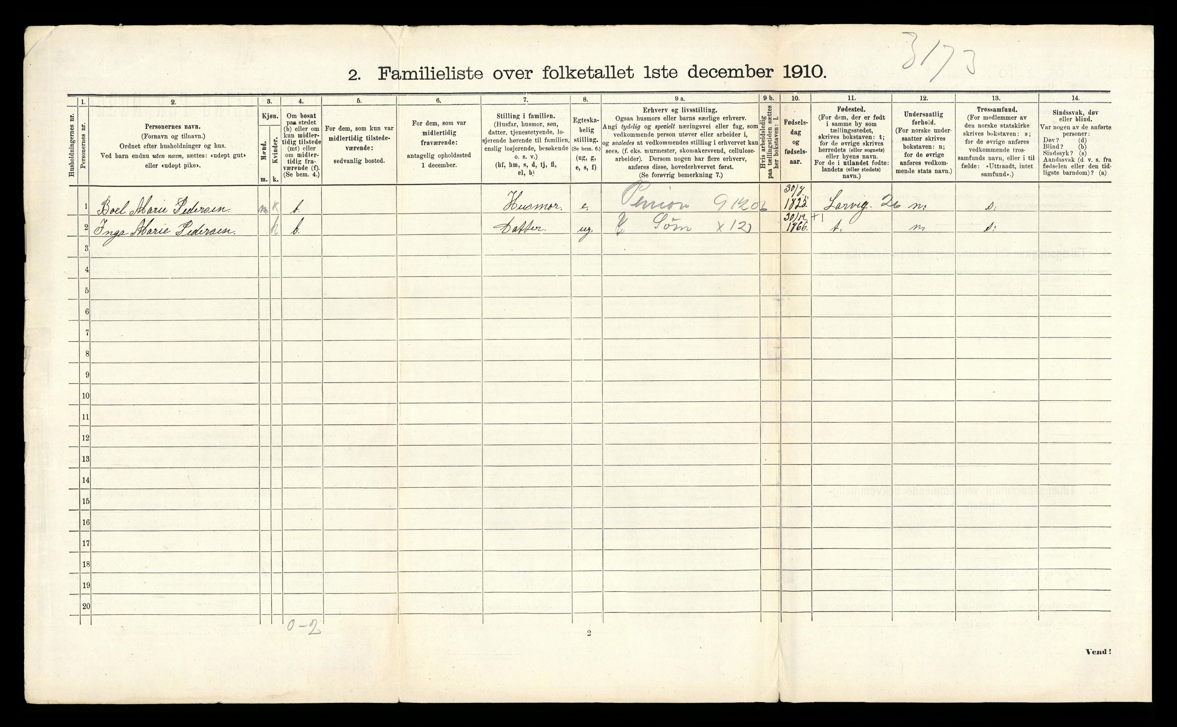 RA, 1910 census for Horten, 1910, p. 3813