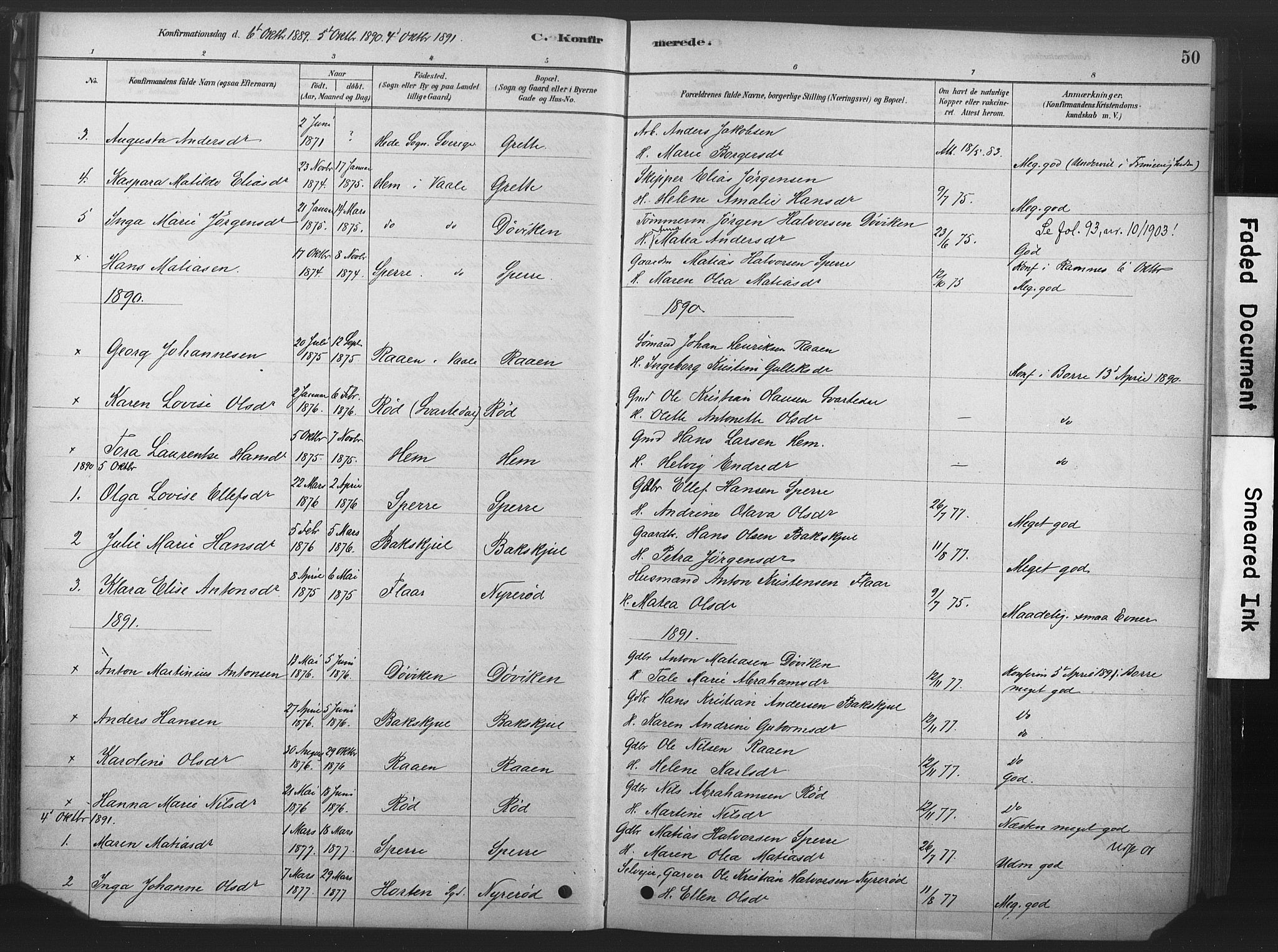 Våle kirkebøker, SAKO/A-334/F/Fb/L0002: Parish register (official) no. II 2, 1878-1907, p. 50