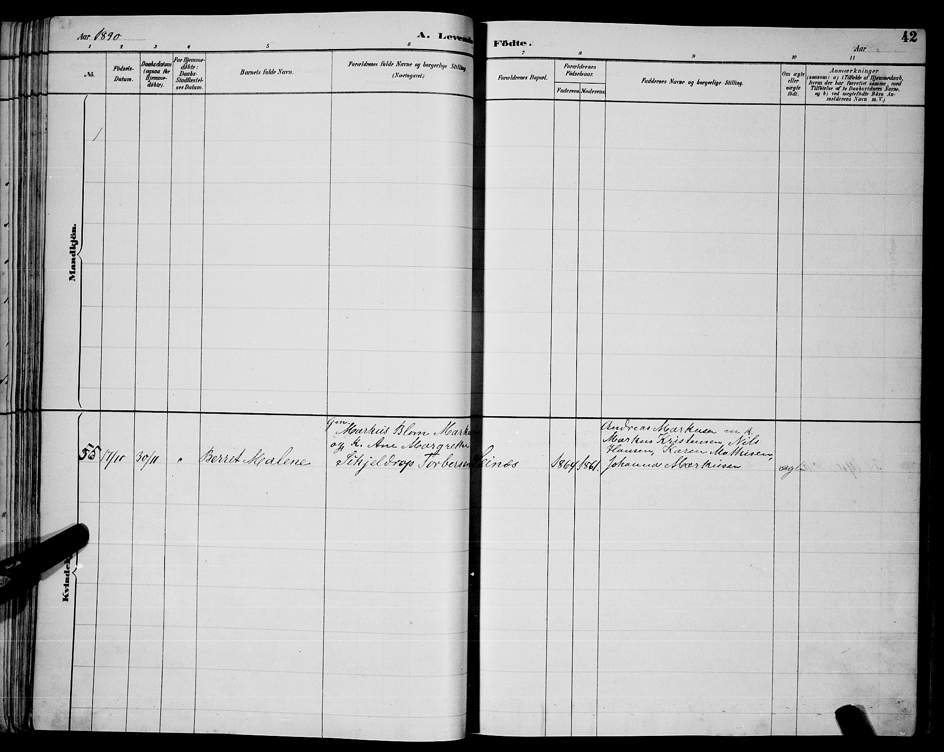 Ministerialprotokoller, klokkerbøker og fødselsregistre - Nordland, AV/SAT-A-1459/866/L0952: Parish register (copy) no. 866C01, 1886-1899, p. 42