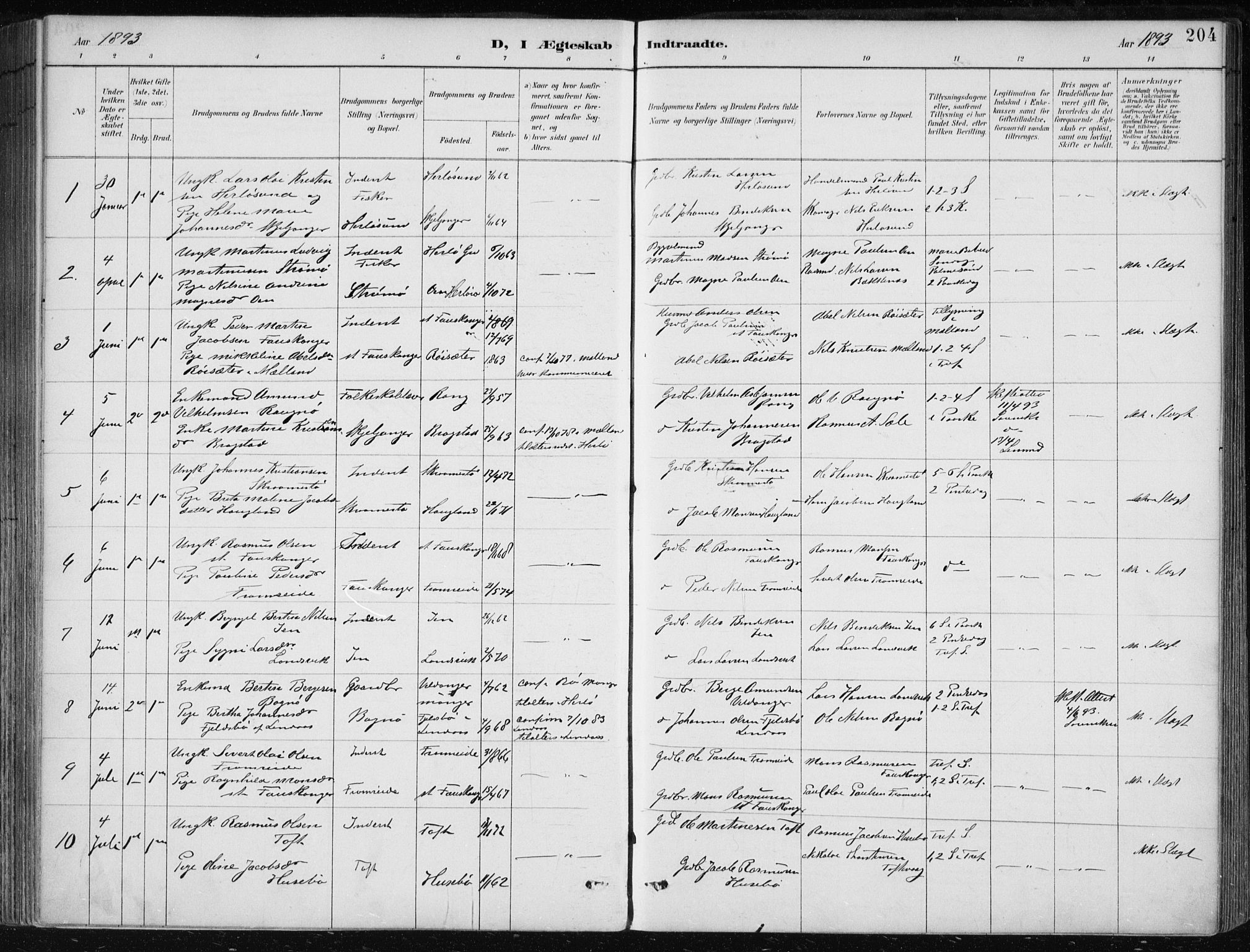 Herdla Sokneprestembete, SAB/A-75701/H/Haa: Parish register (official) no. A 4, 1891-1905, p. 204