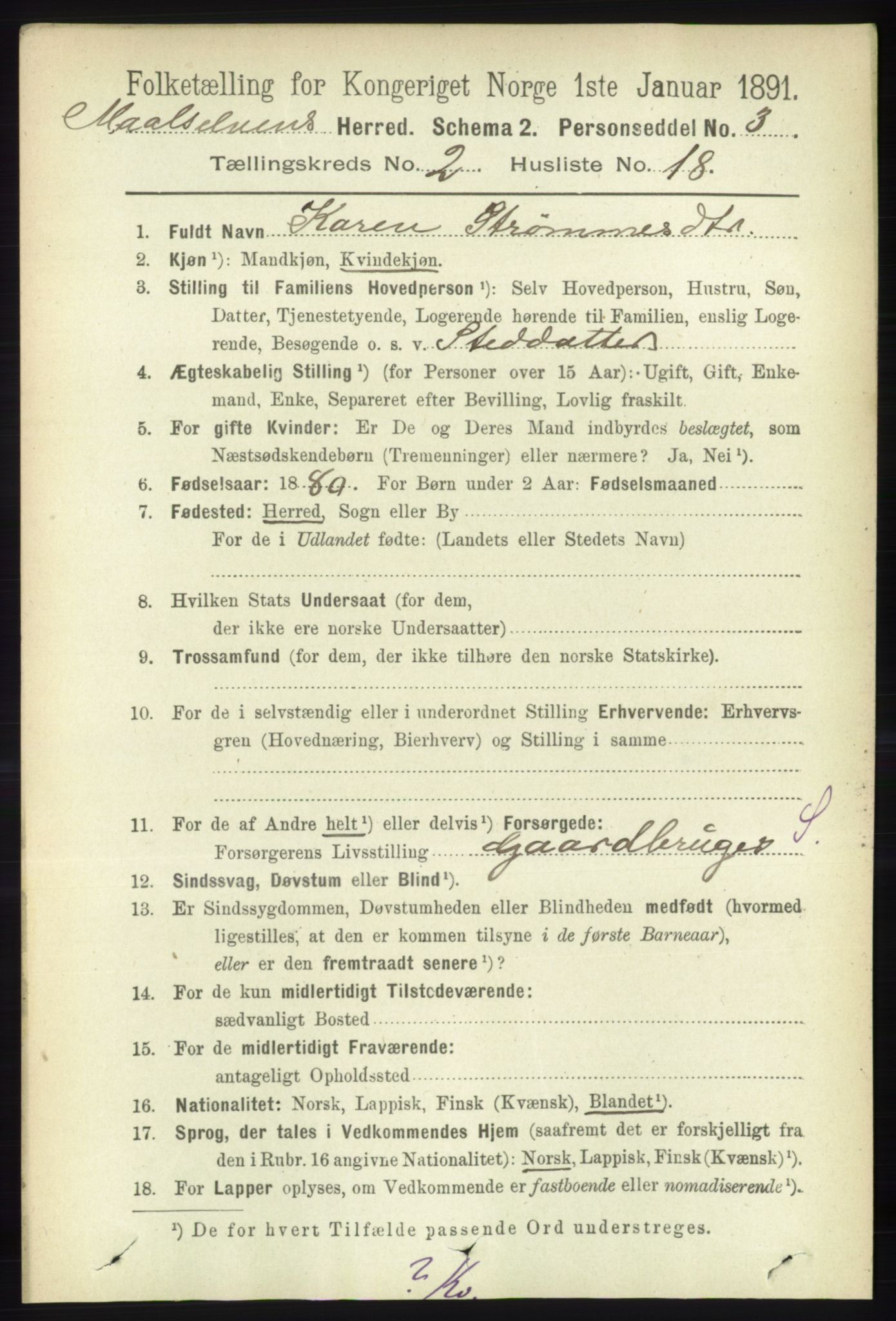 RA, 1891 census for 1924 Målselv, 1891, p. 398