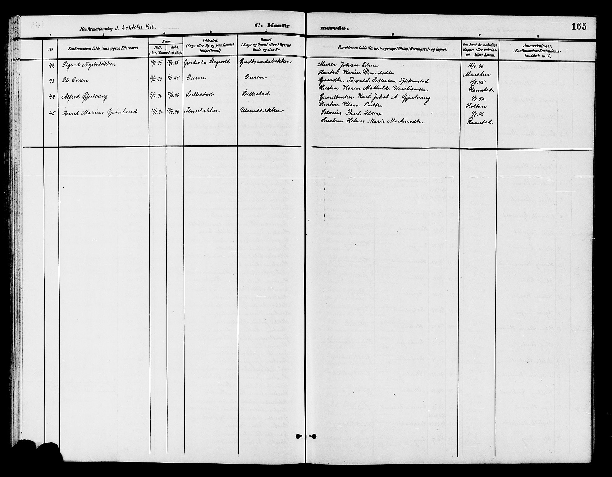 Østre Toten prestekontor, SAH/PREST-104/H/Ha/Hab/L0007: Parish register (copy) no. 7, 1901-1912, p. 165