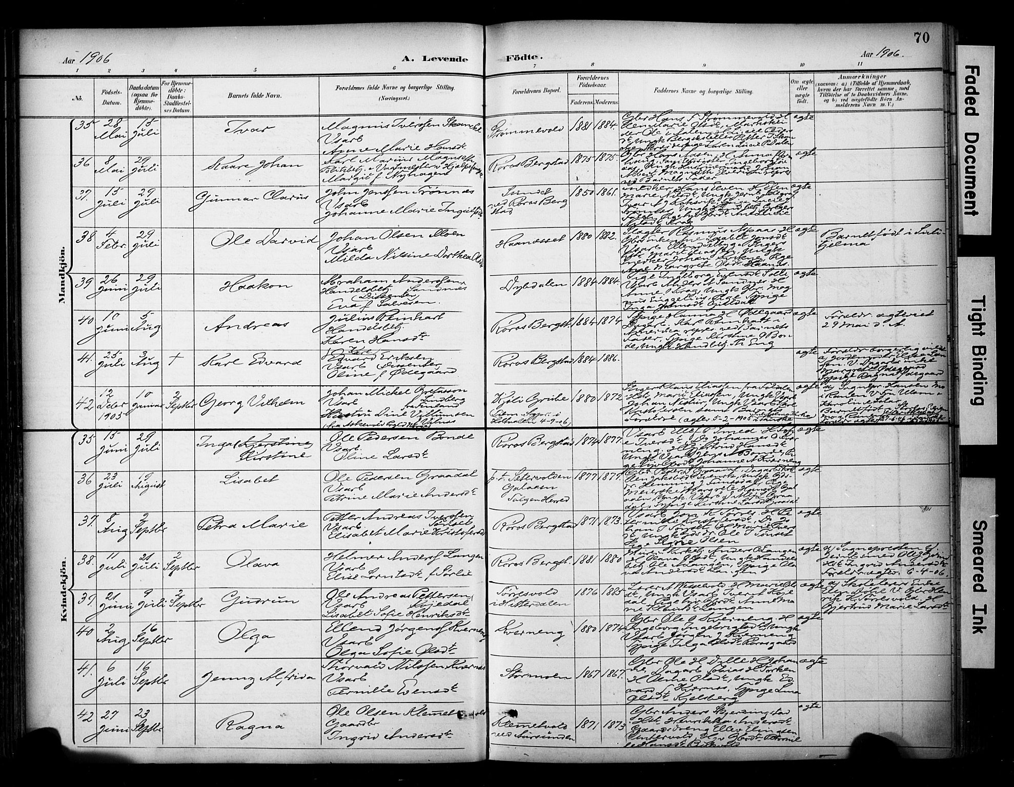 Ministerialprotokoller, klokkerbøker og fødselsregistre - Sør-Trøndelag, AV/SAT-A-1456/681/L0936: Parish register (official) no. 681A14, 1899-1908, p. 70