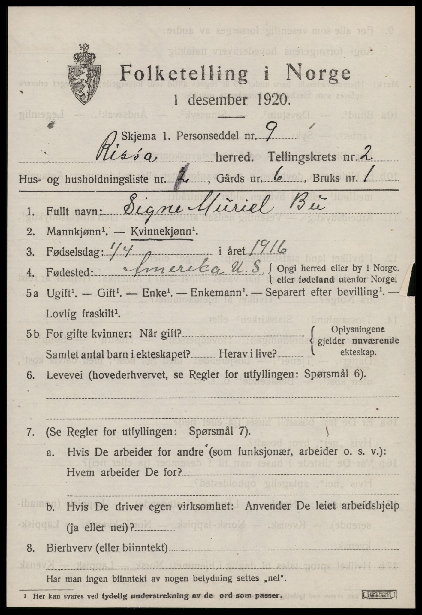 SAT, 1920 census for Rissa, 1920, p. 1627