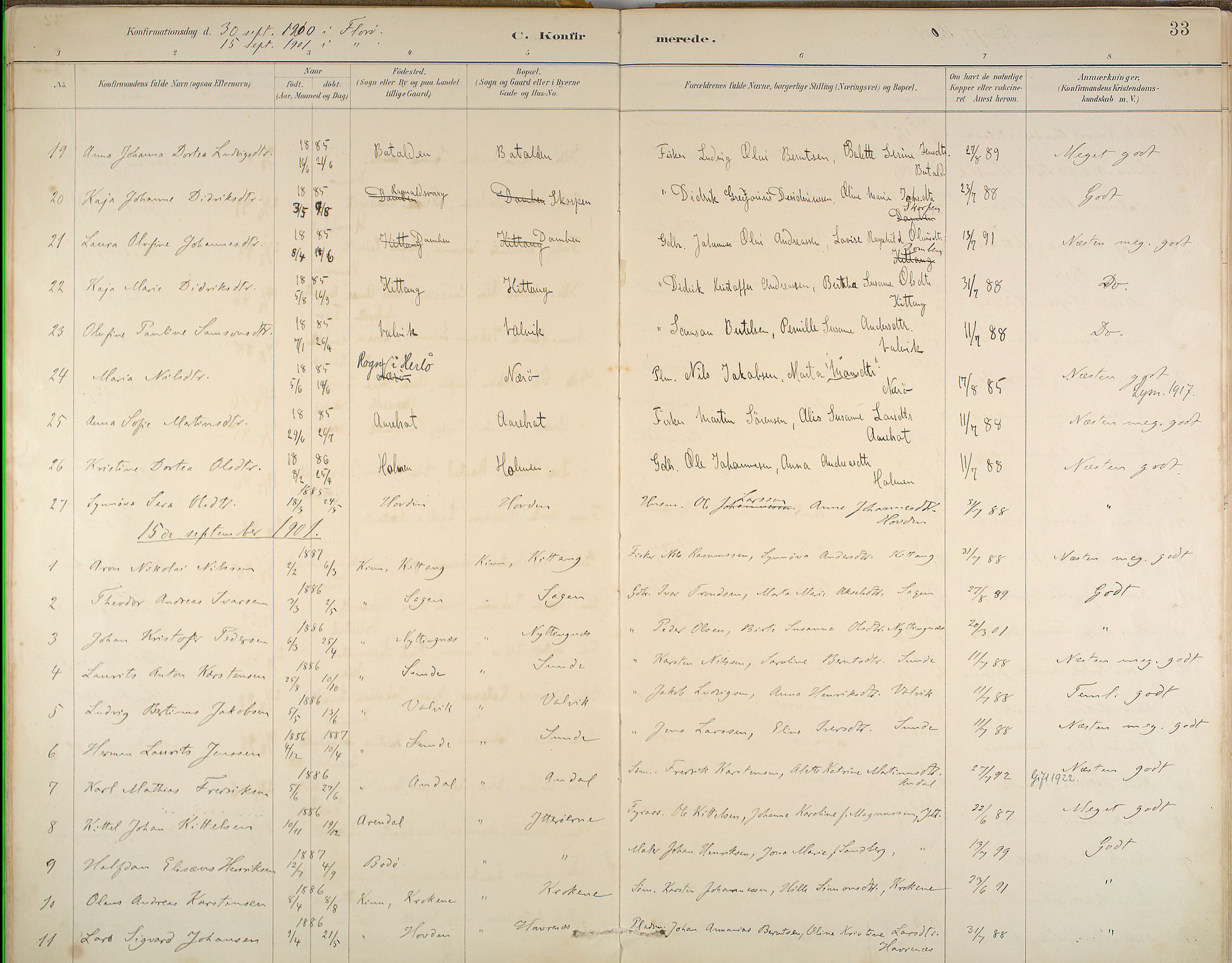 Kinn sokneprestembete, SAB/A-80801/H/Haa/Haab/L0006: Parish register (official) no. B 6, 1883-1925, p. 33