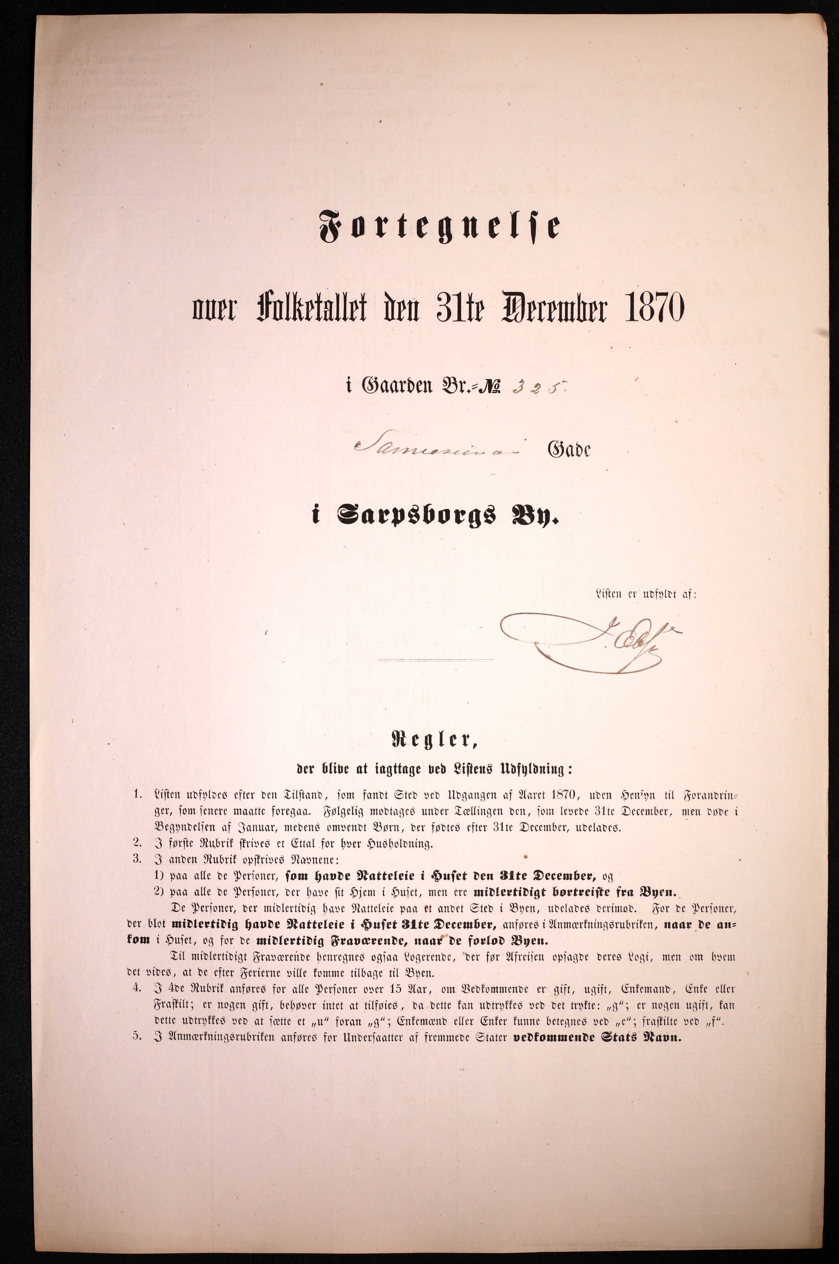 RA, 1870 census for 0102 Sarpsborg, 1870, p. 261