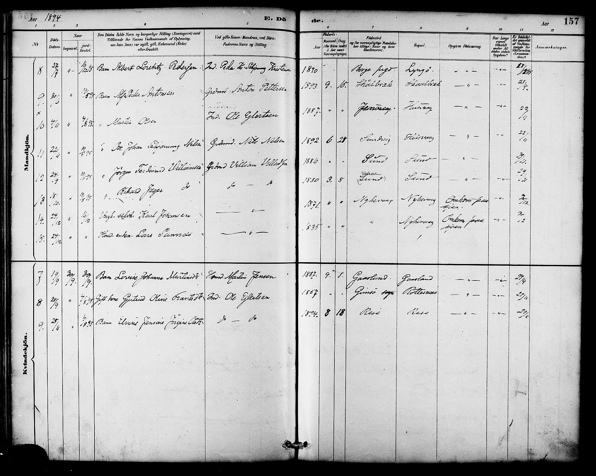 Ministerialprotokoller, klokkerbøker og fødselsregistre - Nordland, AV/SAT-A-1459/892/L1320: Parish register (official) no. 892A01, 1886-1901, p. 157