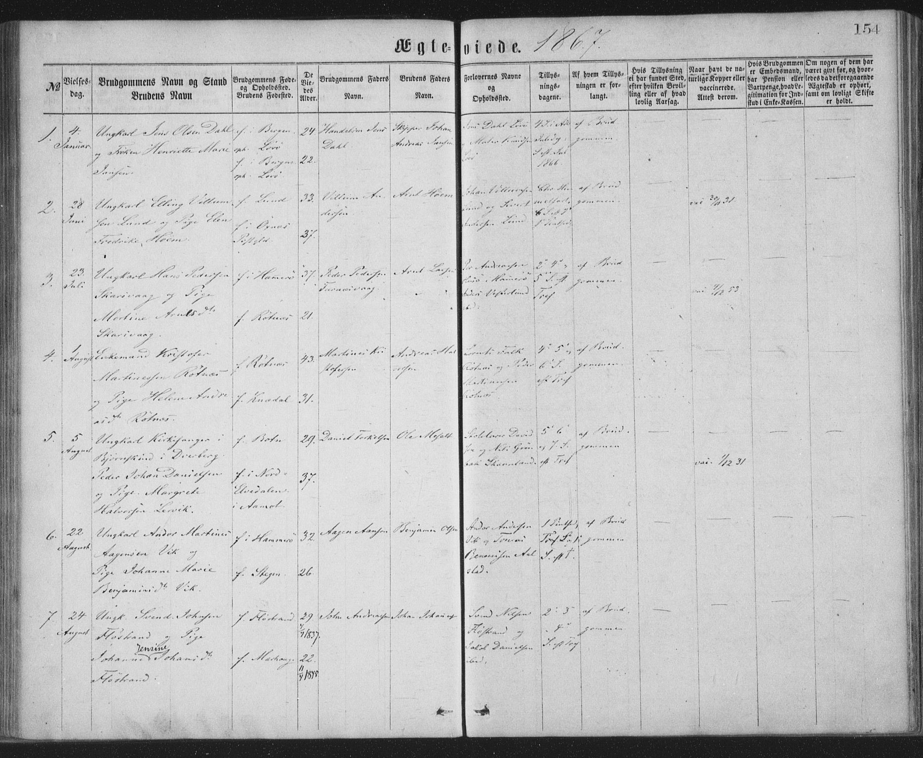 Ministerialprotokoller, klokkerbøker og fødselsregistre - Nordland, AV/SAT-A-1459/855/L0801: Parish register (official) no. 855A09, 1864-1874, p. 154