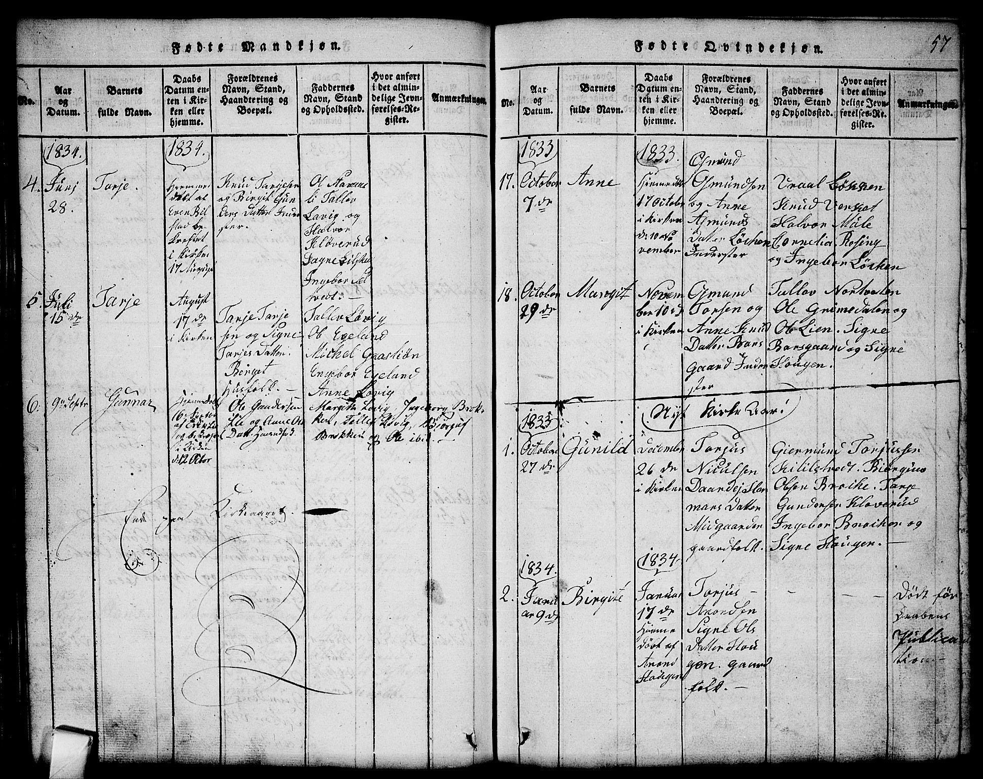 Mo kirkebøker, SAKO/A-286/G/Gb/L0001: Parish register (copy) no. II 1, 1814-1843, p. 57