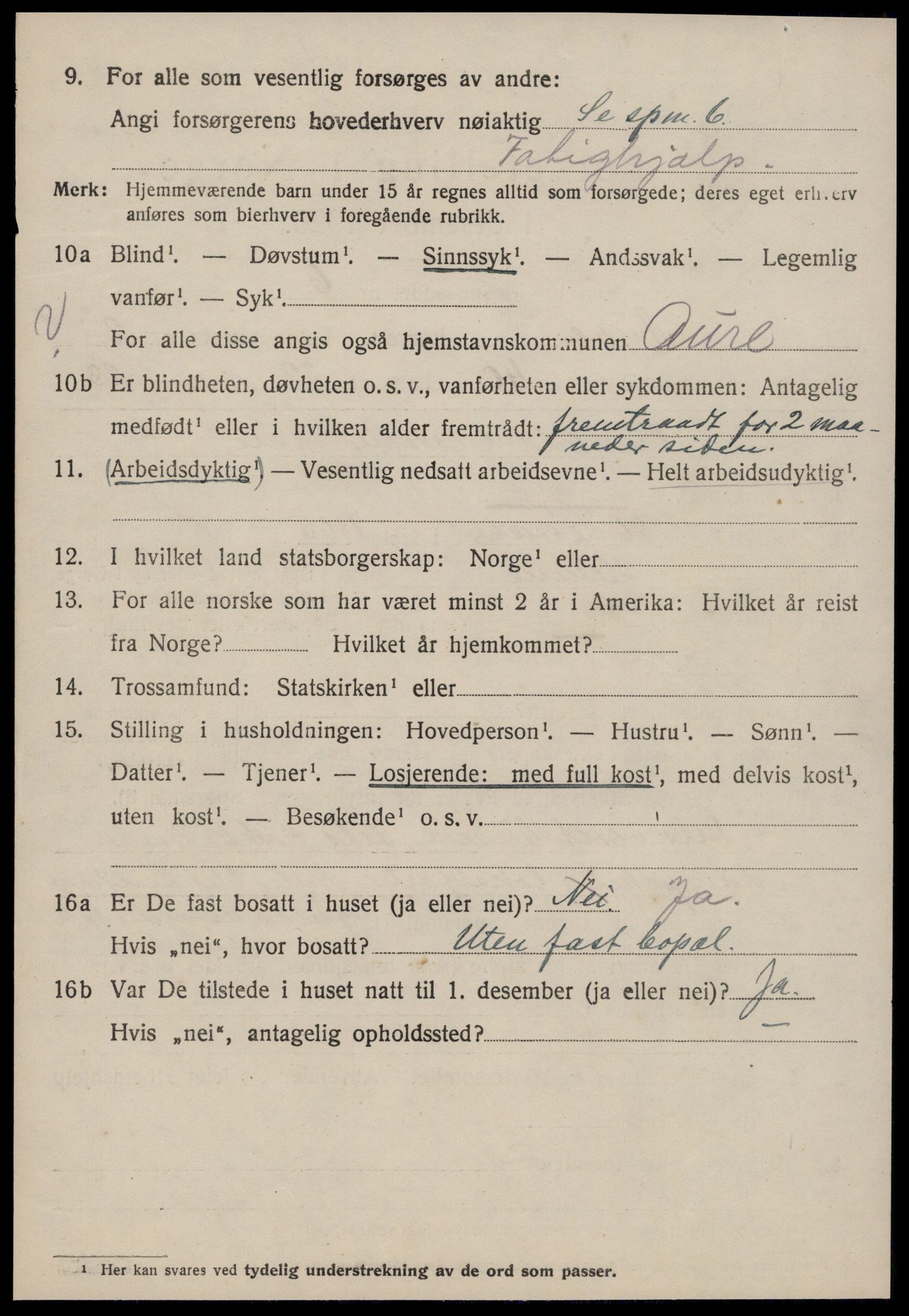 SAT, 1920 census for Aure, 1920, p. 1607