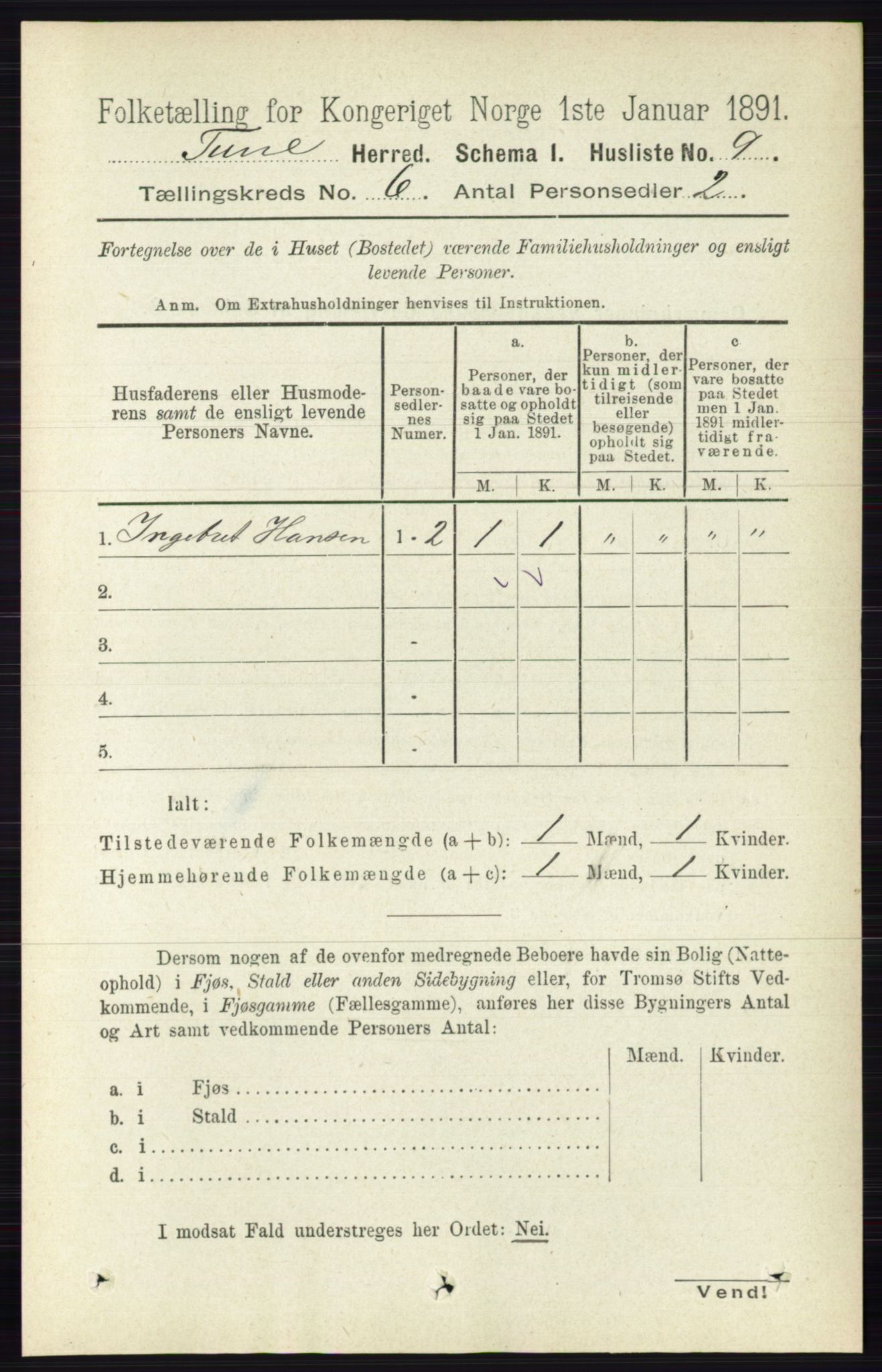 RA, 1891 census for 0130 Tune, 1891, p. 3957