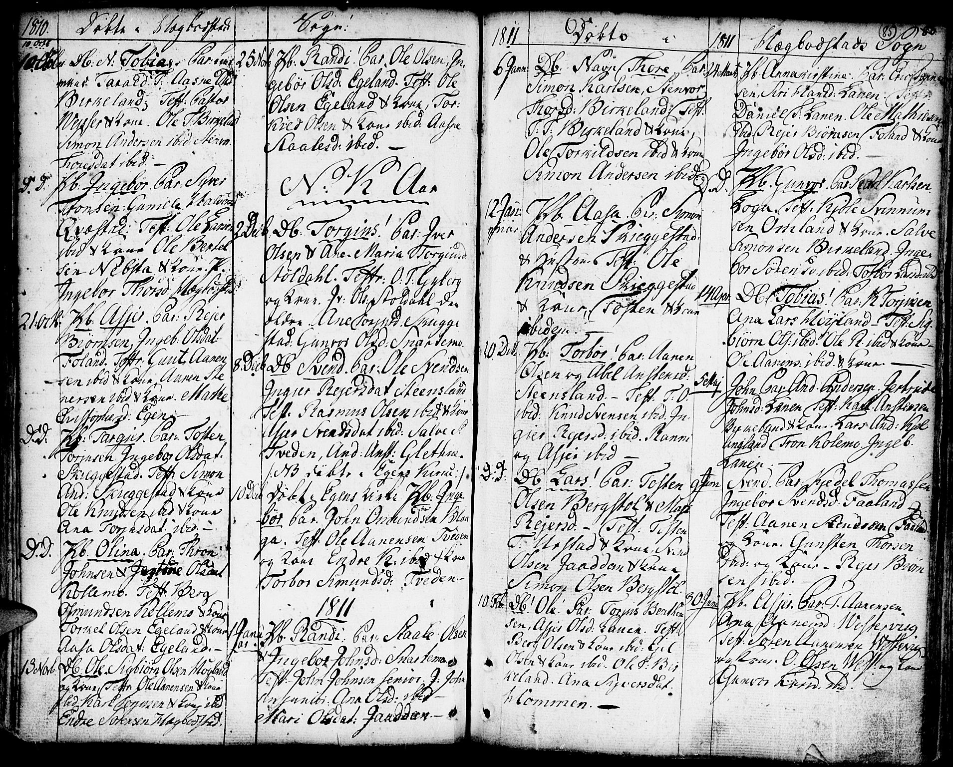 Hægebostad sokneprestkontor, SAK/1111-0024/F/Fa/Faa/L0001: Parish register (official) no. A 1 /1, 1760-1820, p. 85