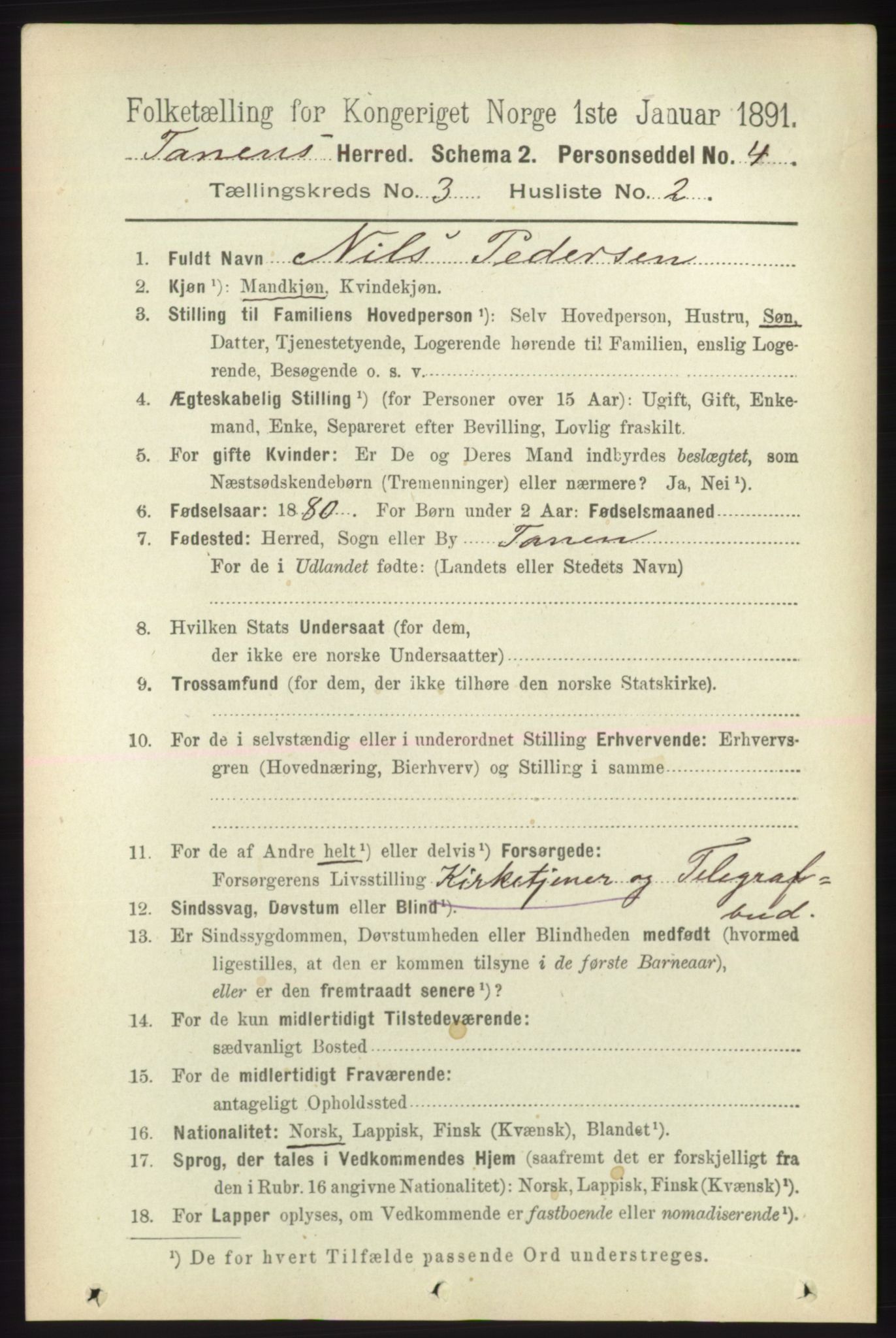 RA, 1891 census for 2025 Tana, 1891, p. 1511