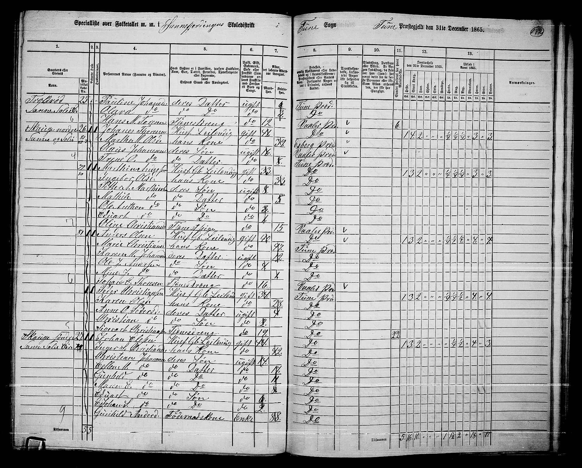 RA, 1865 census for Tune, 1865, p. 266