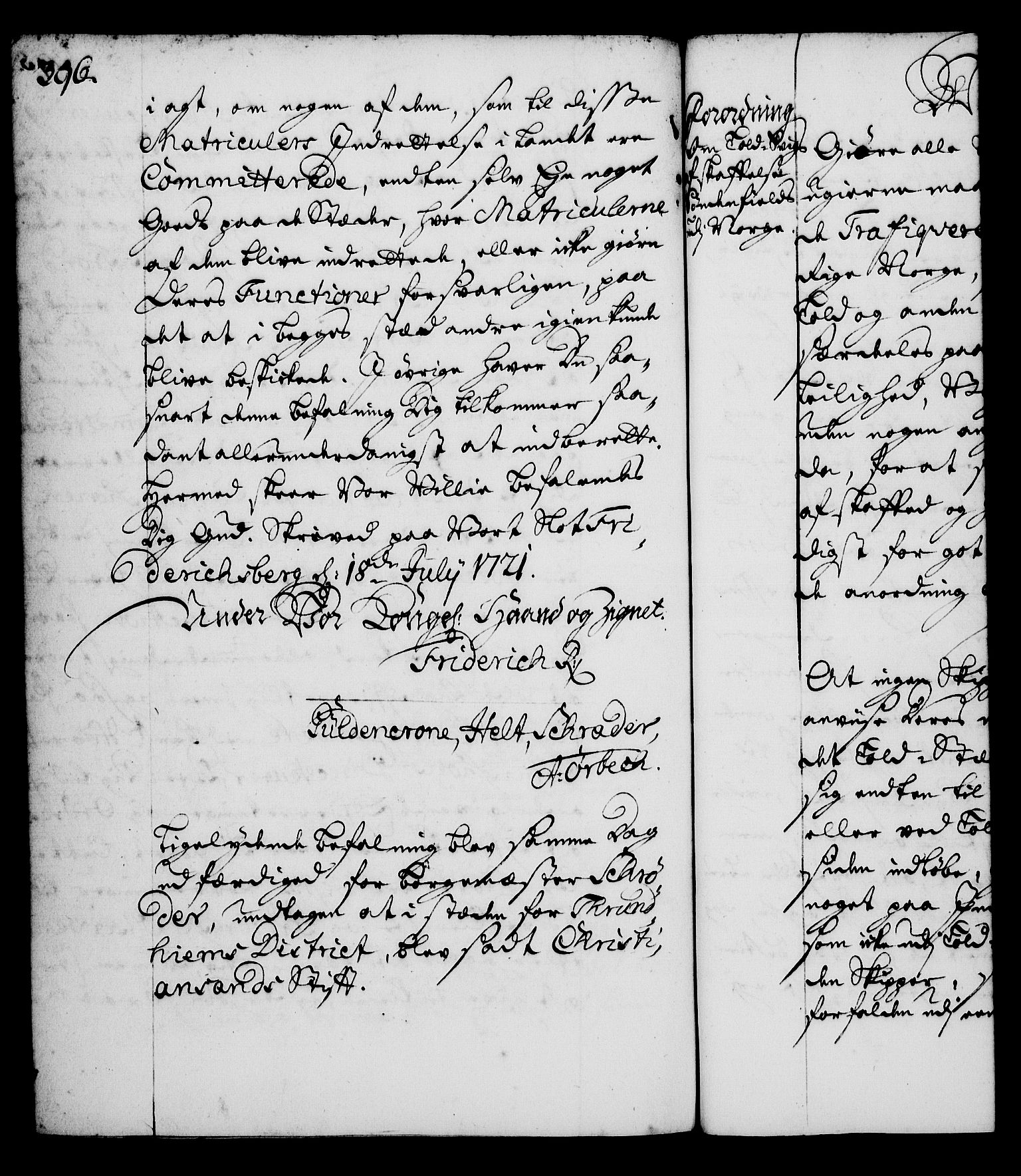 Rentekammeret, Kammerkanselliet, AV/RA-EA-3111/G/Gg/Gga/L0001: Norsk ekspedisjonsprotokoll med register (merket RK 53.1), 1720-1723, p. 396