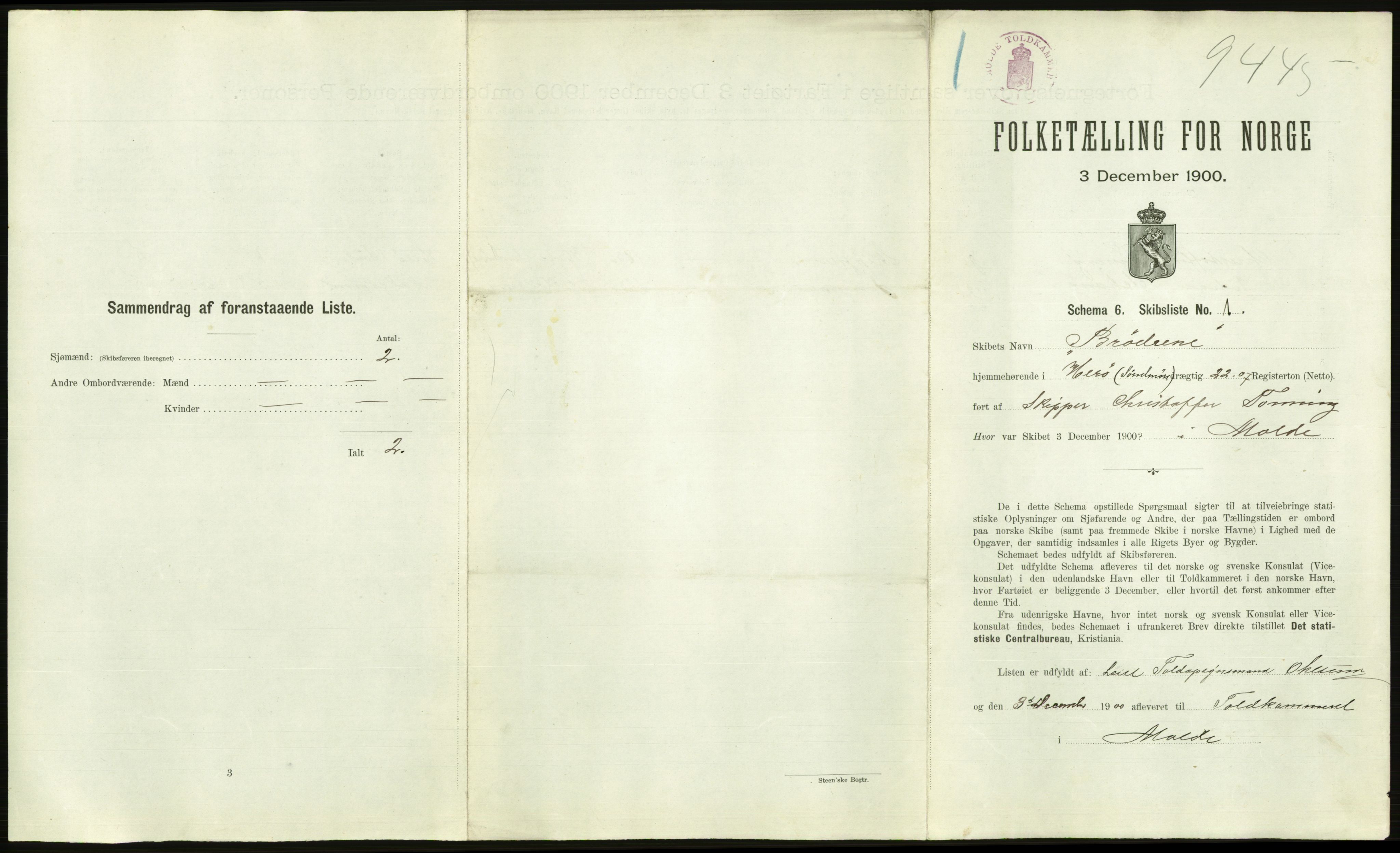 RA, 1900 Census - ship lists from ships in Norwegian harbours, harbours abroad and at sea, 1900, p. 2107