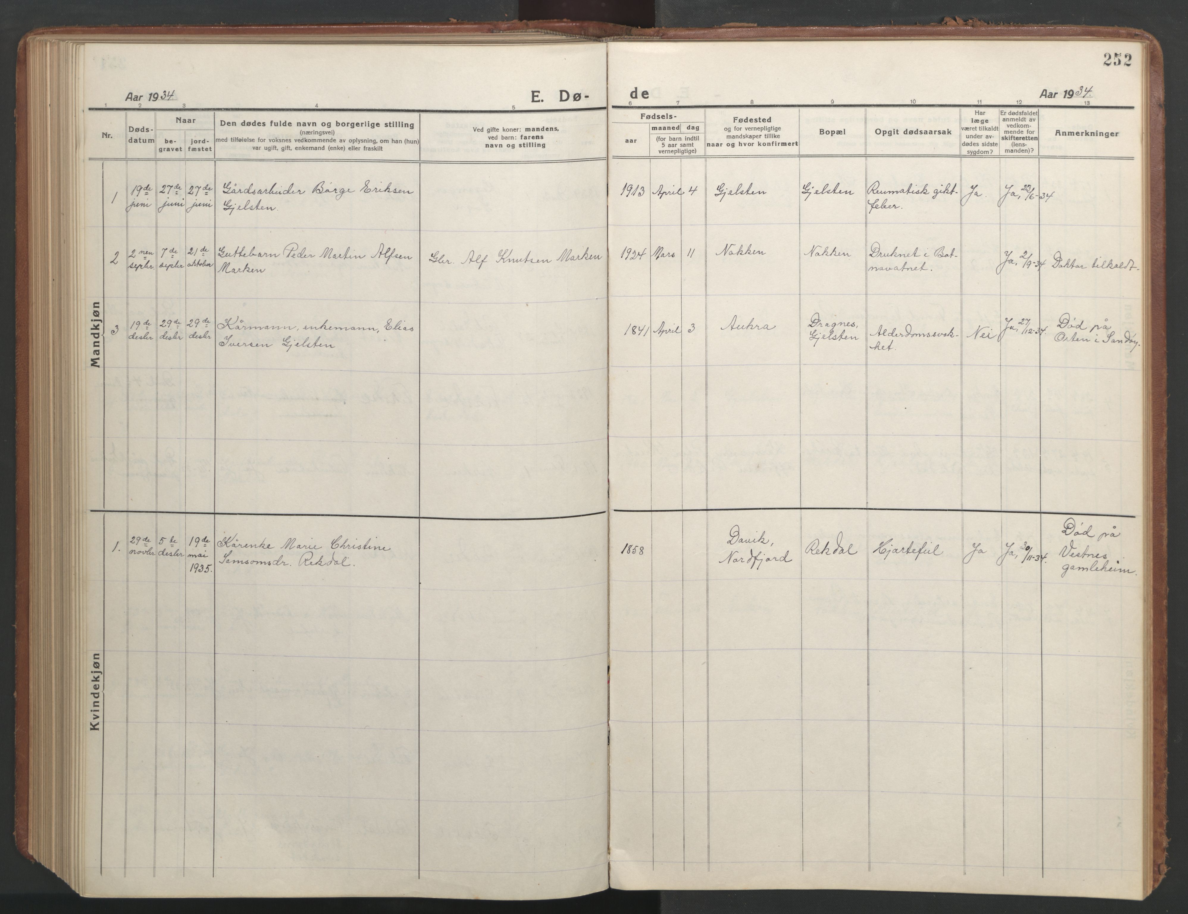 Ministerialprotokoller, klokkerbøker og fødselsregistre - Møre og Romsdal, AV/SAT-A-1454/540/L0542: Parish register (copy) no. 540C02, 1921-1967, p. 252