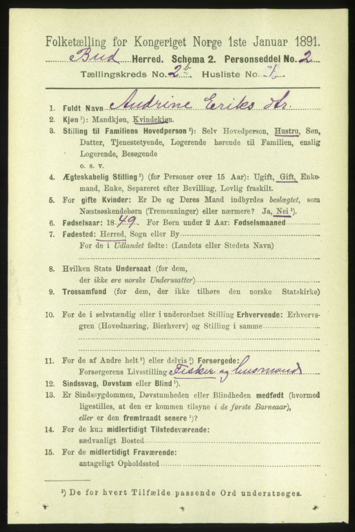 RA, 1891 census for 1549 Bud, 1891, p. 1225