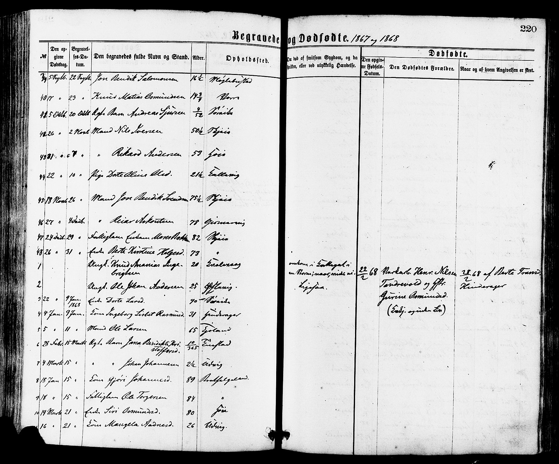 Avaldsnes sokneprestkontor, SAST/A -101851/H/Ha/Haa/L0012: Parish register (official) no. A 12, 1865-1880, p. 220