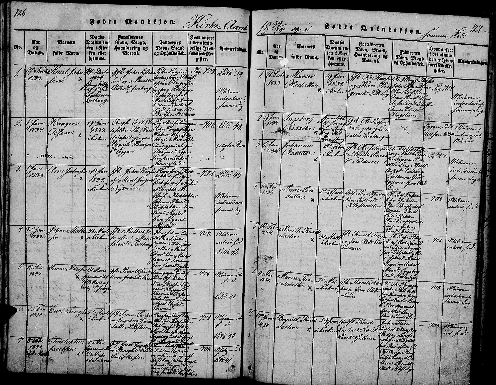 Tynset prestekontor, SAH/PREST-058/H/Ha/Hab/L0002: Parish register (copy) no. 2, 1814-1862, p. 126-127