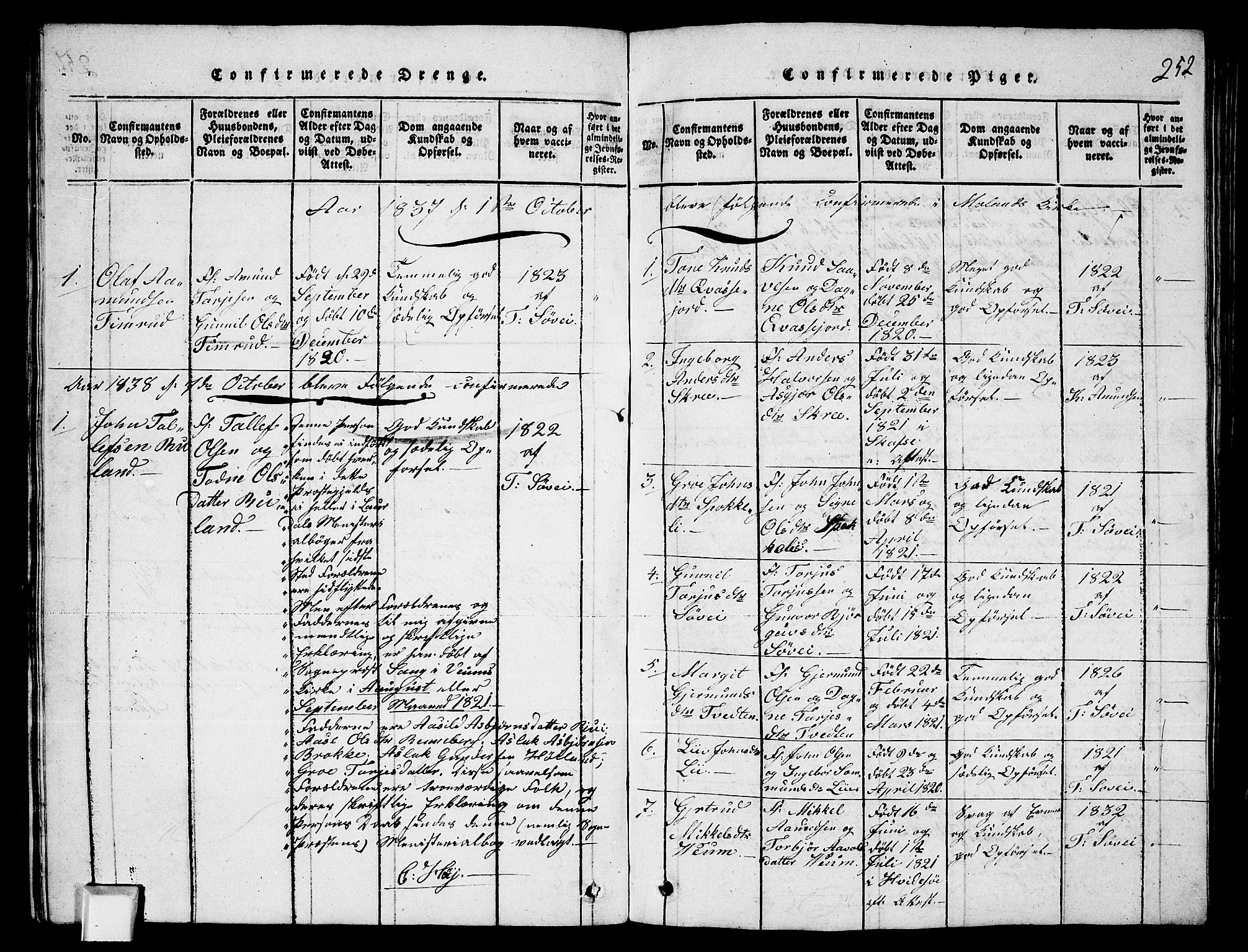 Fyresdal kirkebøker, SAKO/A-263/G/Ga/L0003: Parish register (copy) no. I 3, 1815-1863, p. 252