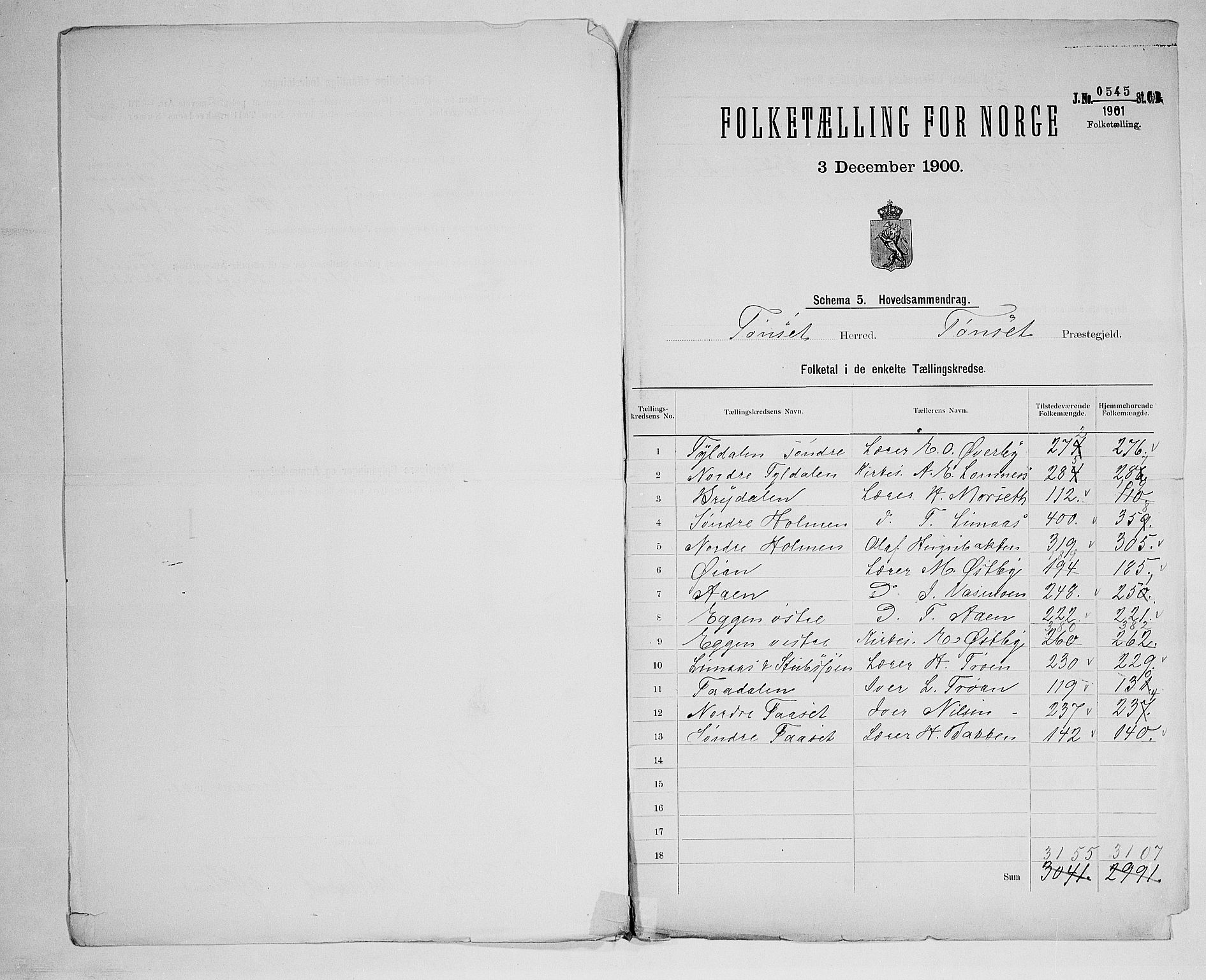 SAH, 1900 census for Tynset, 1900, p. 2