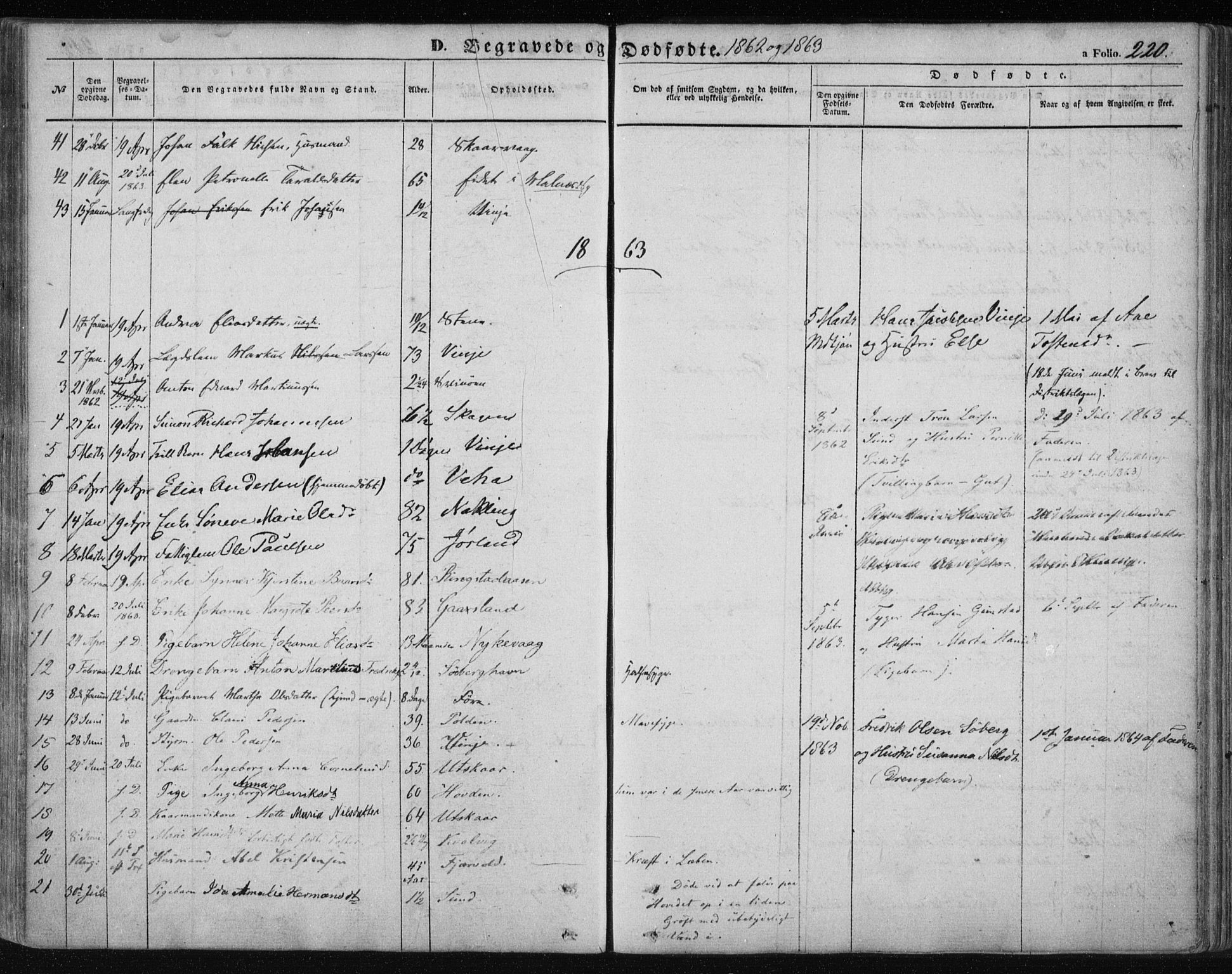 Ministerialprotokoller, klokkerbøker og fødselsregistre - Nordland, AV/SAT-A-1459/891/L1300: Parish register (official) no. 891A05, 1856-1870, p. 220