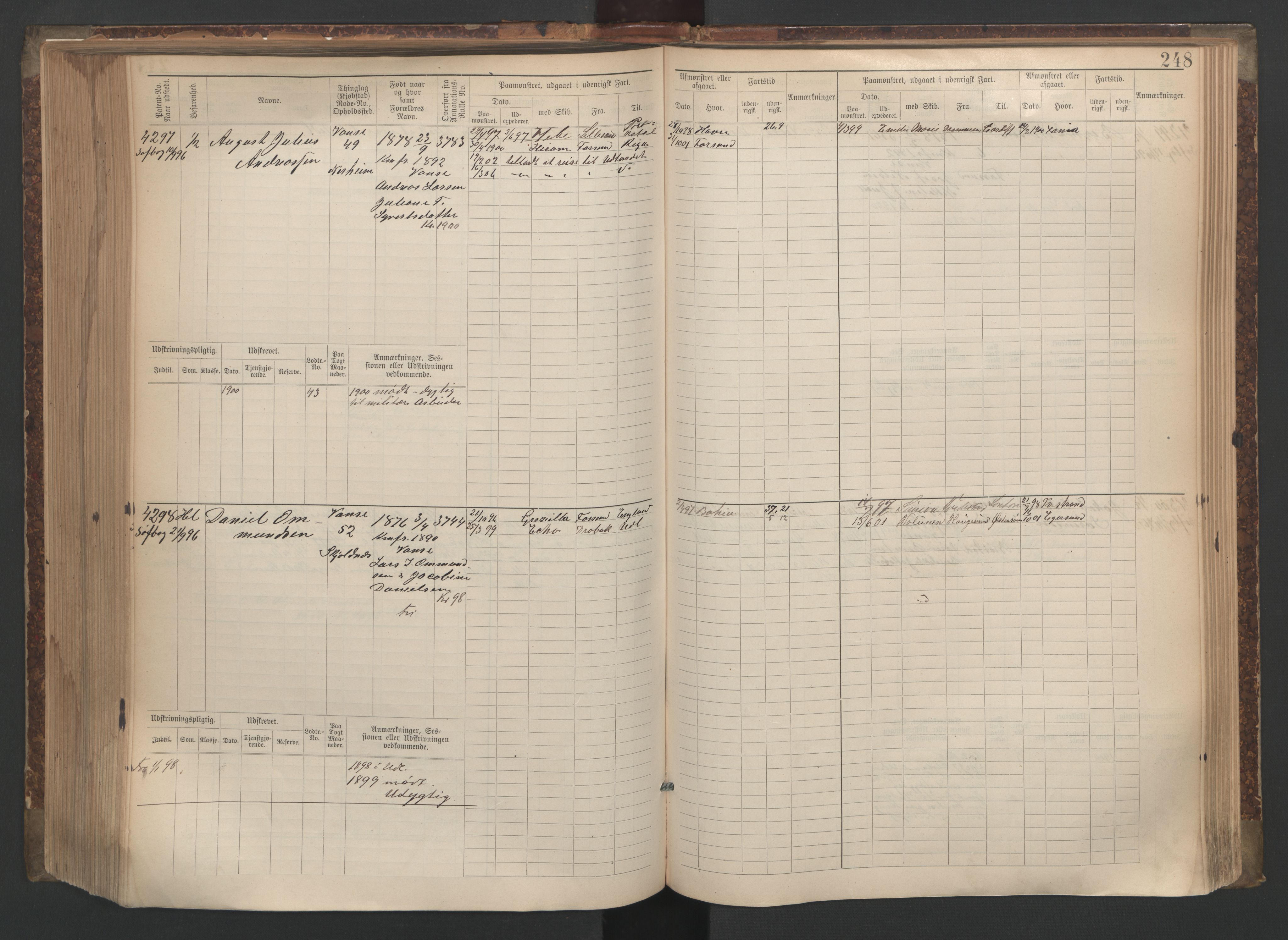 Farsund mønstringskrets, AV/SAK-2031-0017/F/Fb/L0006: Hovedrulle nr 3805-4478, M-9, 1890-1930, p. 249