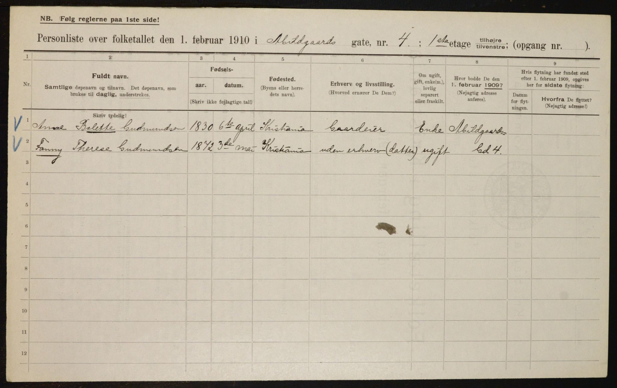 OBA, Municipal Census 1910 for Kristiania, 1910, p. 23