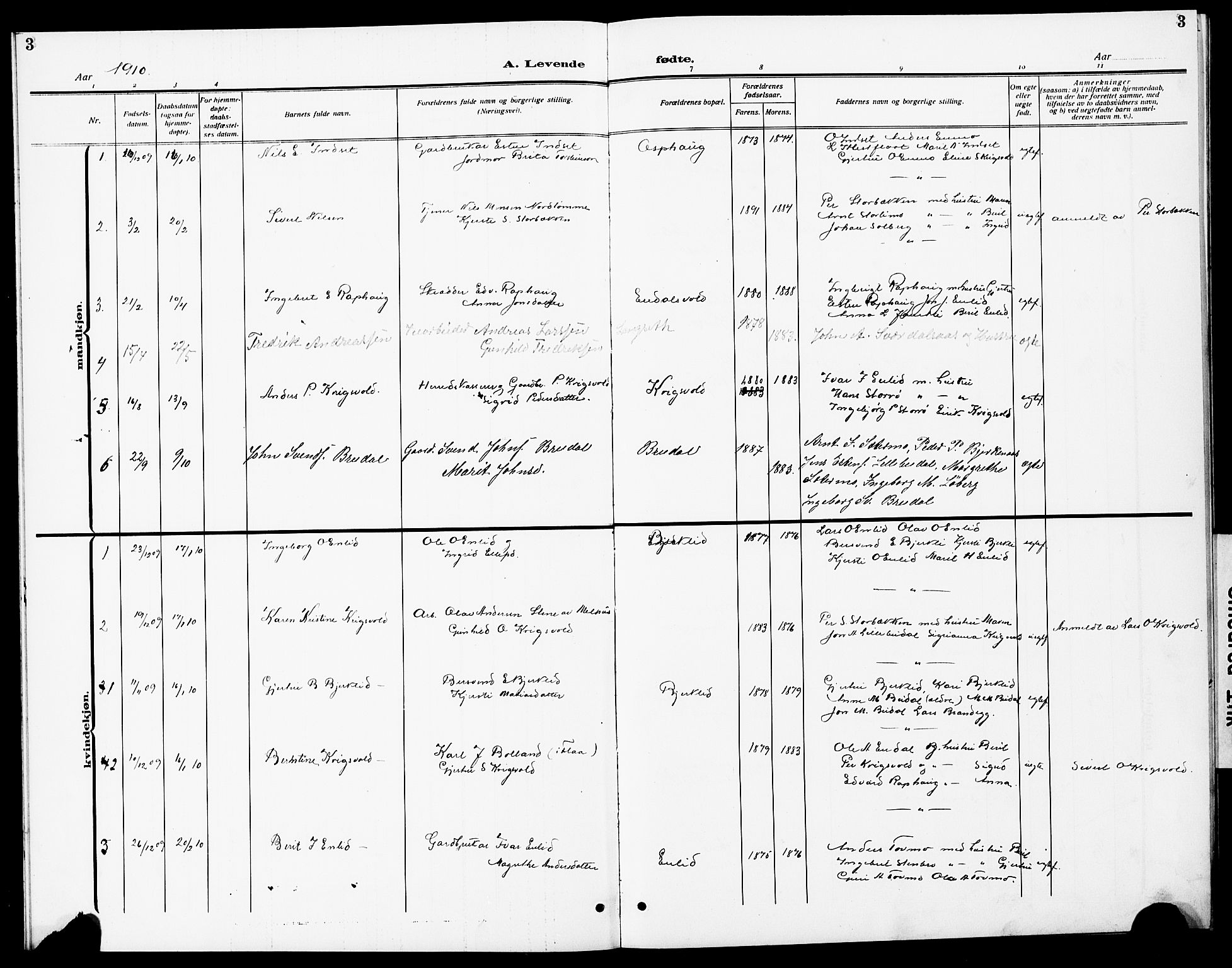 Ministerialprotokoller, klokkerbøker og fødselsregistre - Sør-Trøndelag, AV/SAT-A-1456/690/L1052: Parish register (copy) no. 690C02, 1907-1929, p. 3