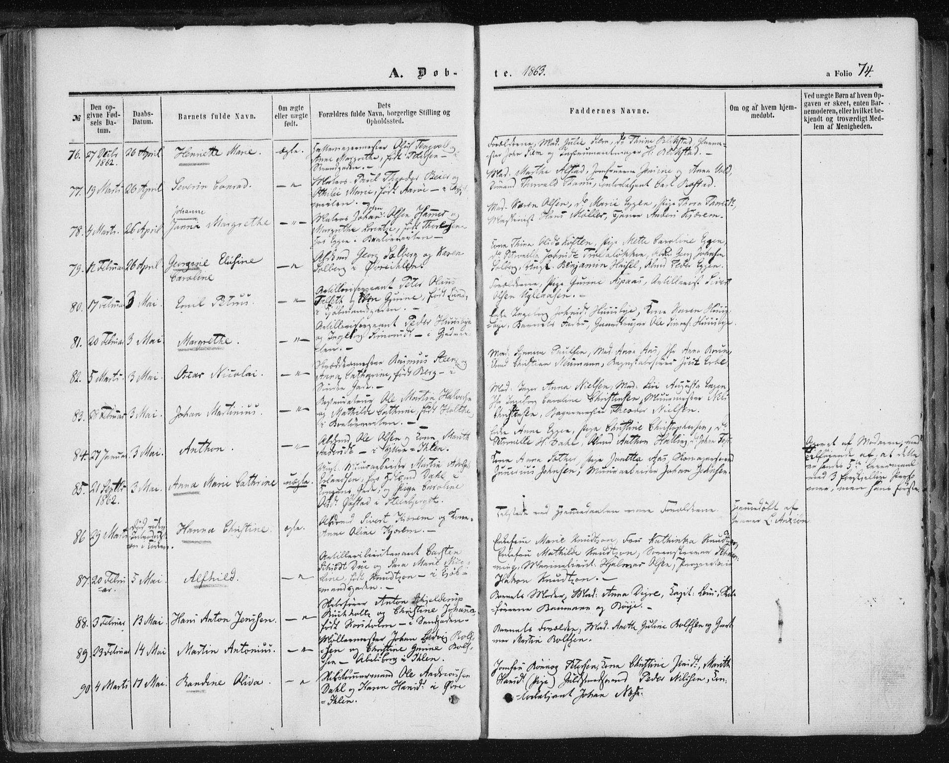 Ministerialprotokoller, klokkerbøker og fødselsregistre - Sør-Trøndelag, SAT/A-1456/602/L0115: Parish register (official) no. 602A13, 1860-1872, p. 74