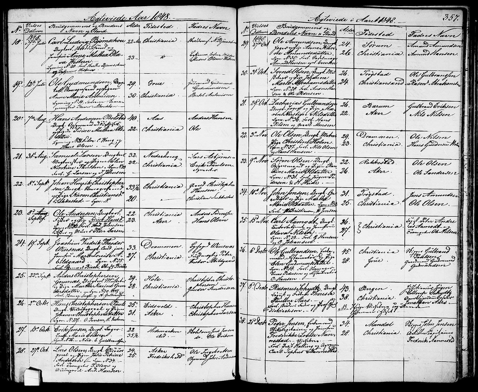 Garnisonsmenigheten Kirkebøker, AV/SAO-A-10846/G/Ga/L0005: Parish register (copy) no. 5, 1841-1860, p. 357