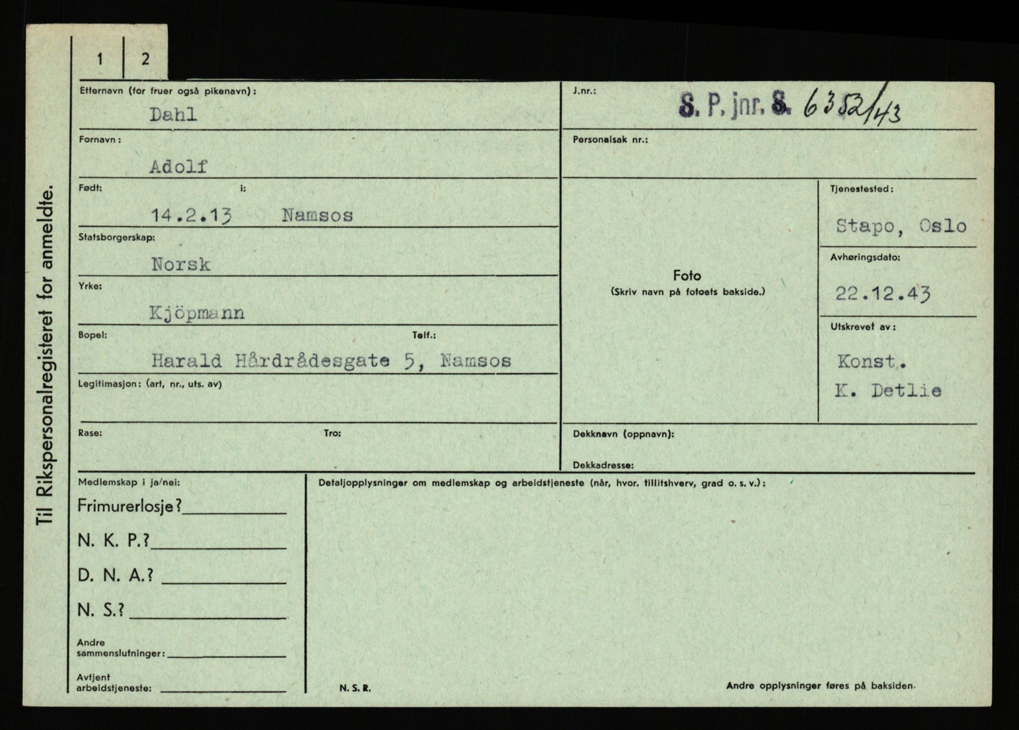 Statspolitiet - Hovedkontoret / Osloavdelingen, AV/RA-S-1329/C/Ca/L0003: Brechan - Eichinger	, 1943-1945, p. 2389