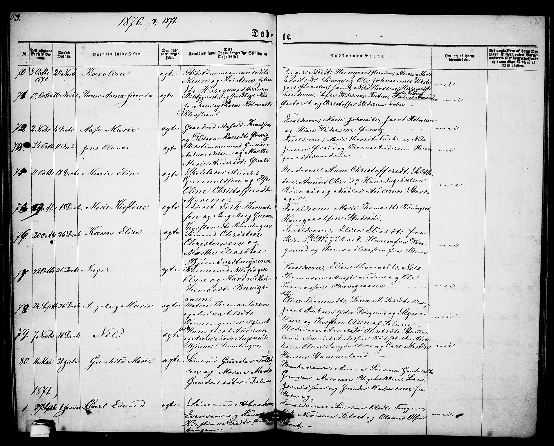 Eidanger kirkebøker, AV/SAKO-A-261/G/Ga/L0001: Parish register (copy) no. 1, 1863-1878, p. 53