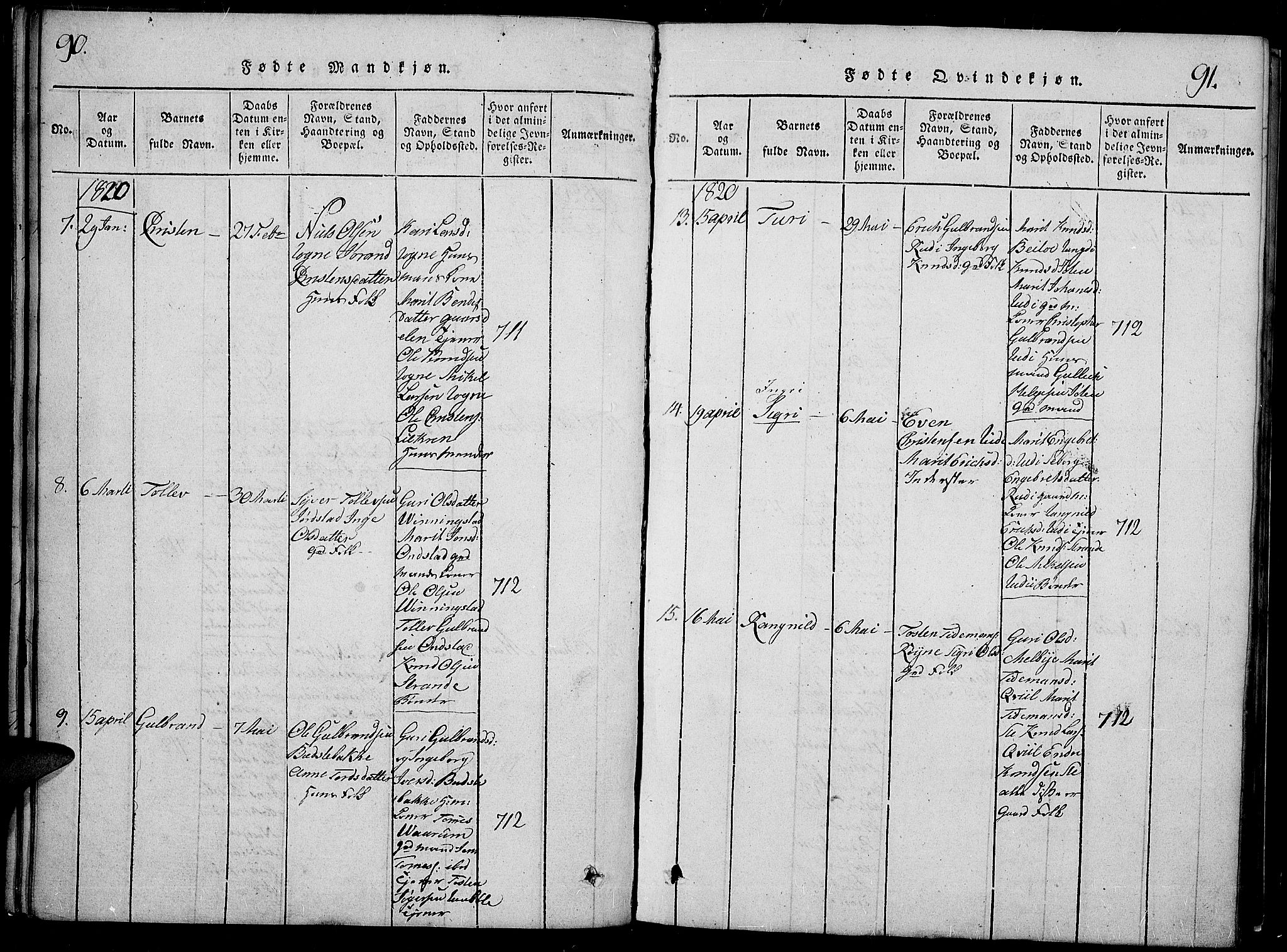 Slidre prestekontor, AV/SAH-PREST-134/H/Ha/Hab/L0002: Parish register (copy) no. 2, 1814-1839, p. 90-91